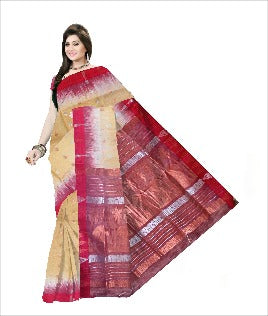 Pradip Fabrics Woven Pure Tussar silk Cream and Red Color Saree