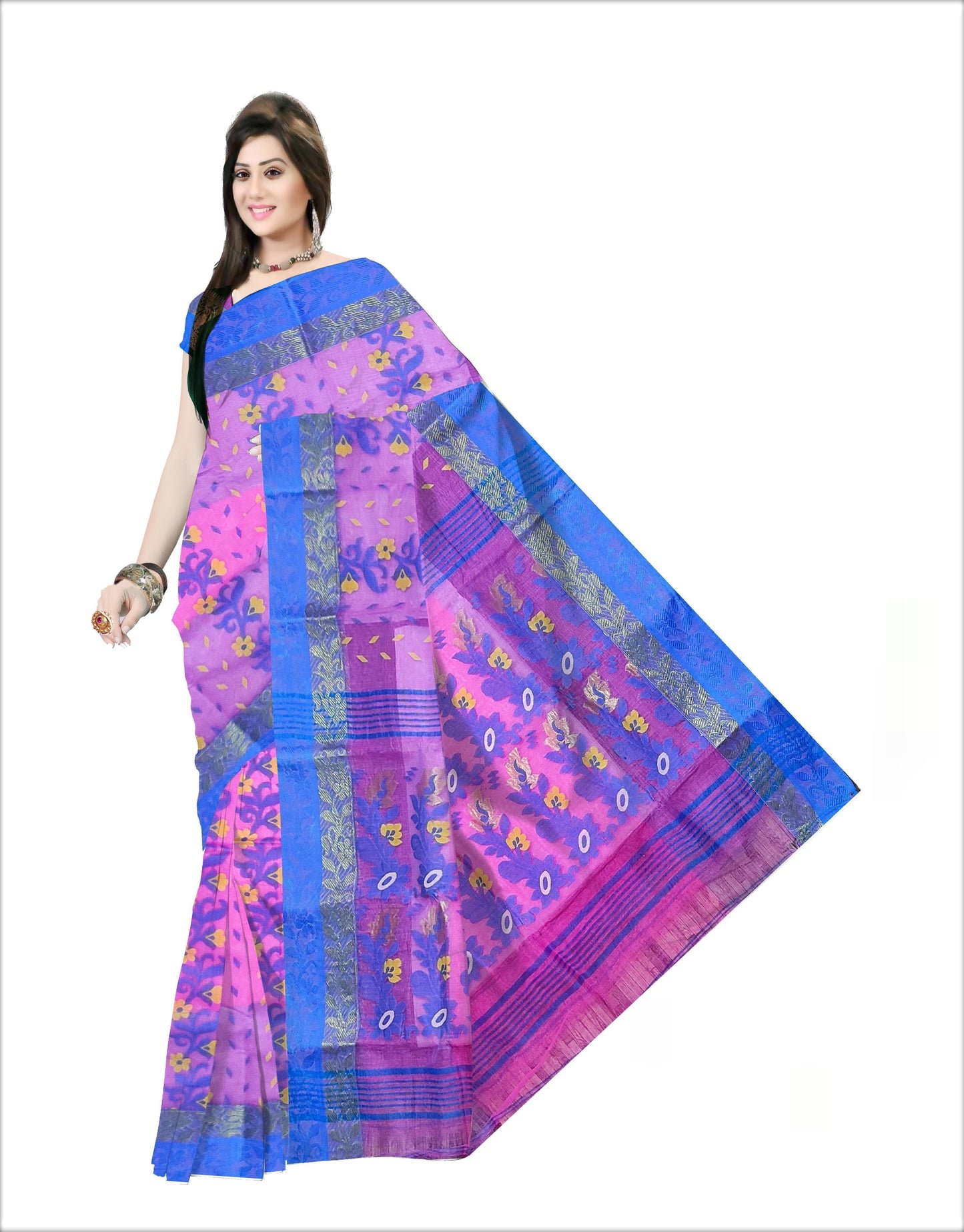 Pradip Fabrics Woven Tant cotton Pink & BlueColor Saree