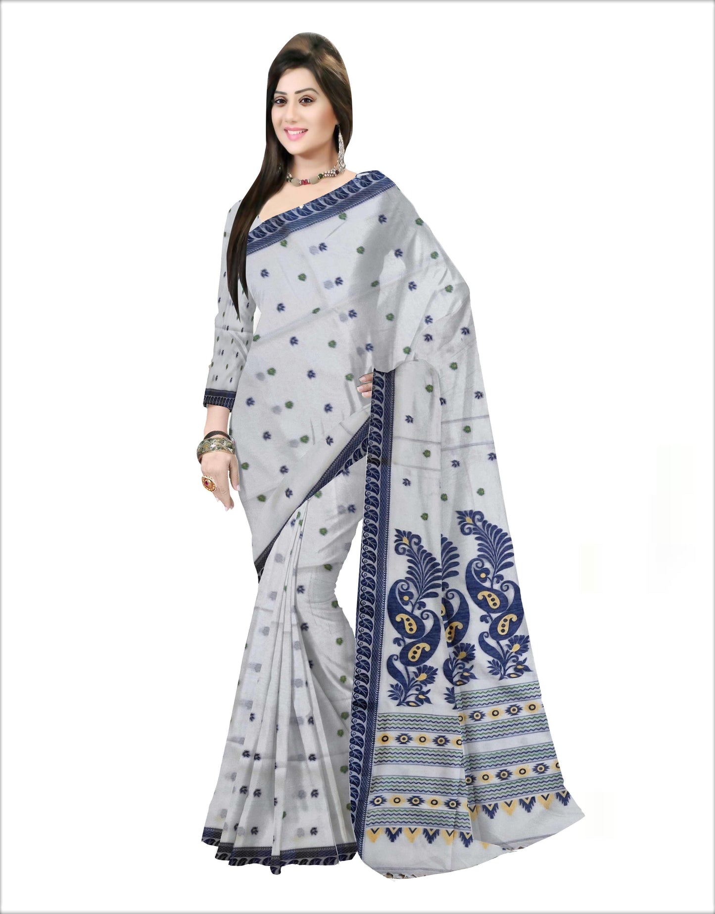 Pradip Fabrics Woven Pure Tant Cotton Blue and white Color Saree