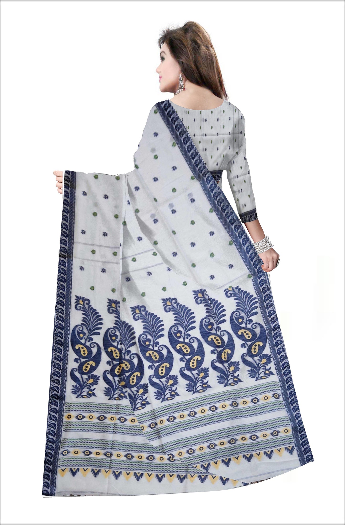 Pradip Fabrics Woven Pure Tant Cotton Blue and white Color Saree