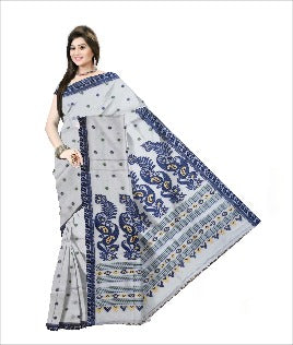 Pradip Fabrics Woven Pure Tant Cotton Blue and white Color Saree