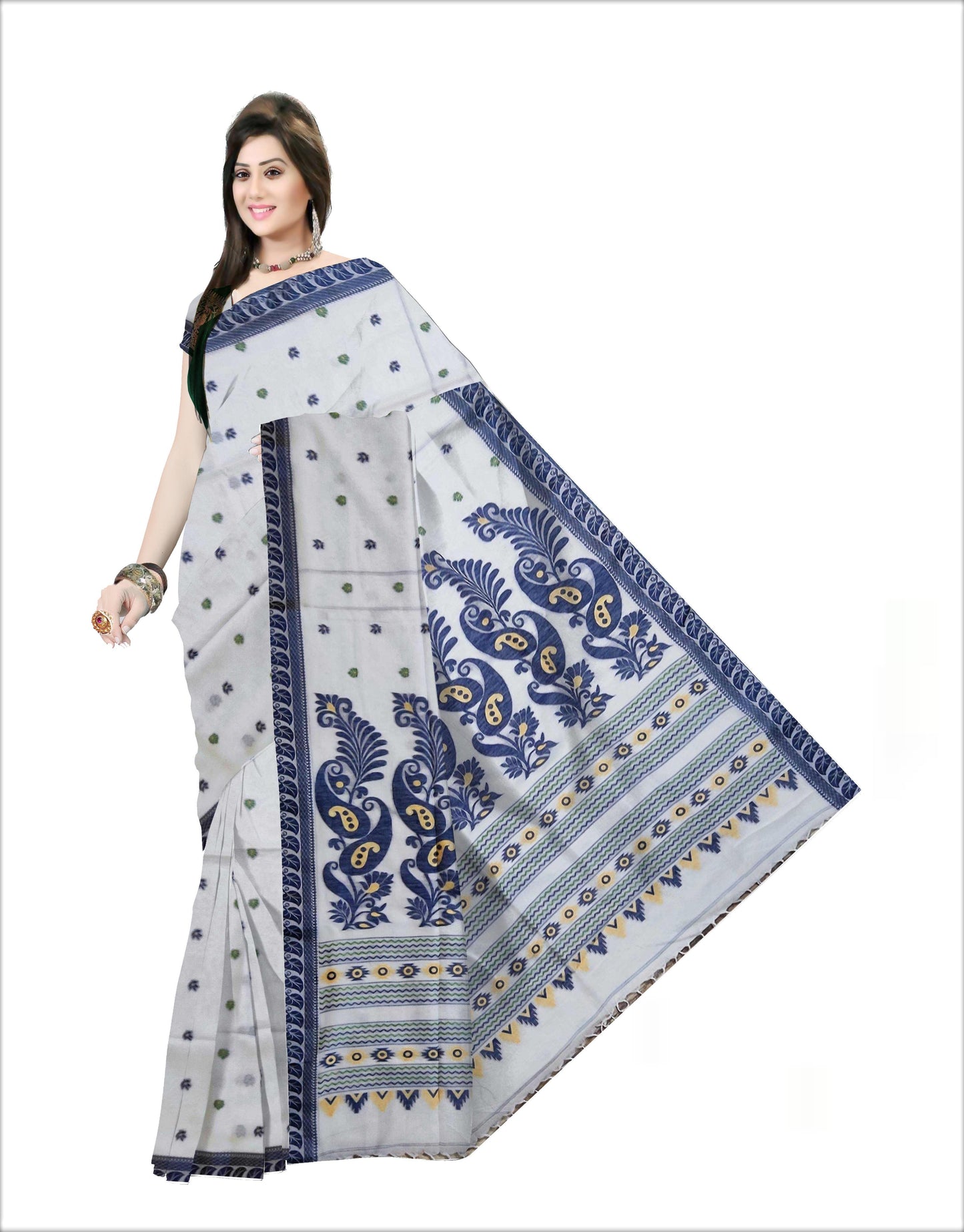 Pradip Fabrics Woven Pure Tant Cotton Blue and white Color Saree