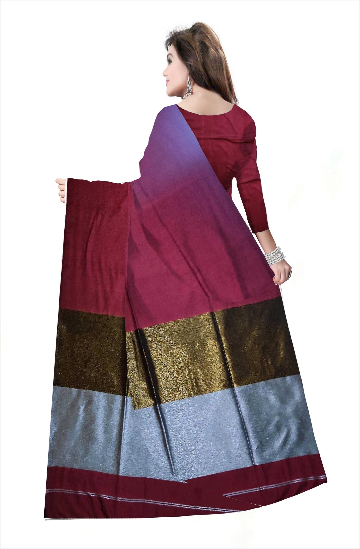 Soft Khadi cotton sarees Maroon color