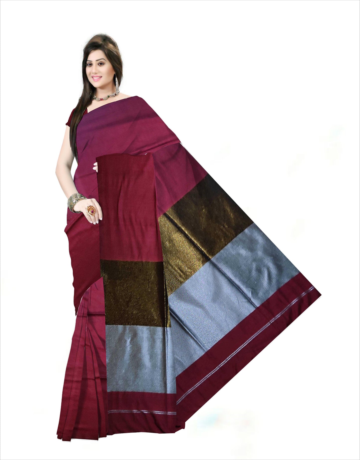 Soft Khadi cotton sarees Maroon color
