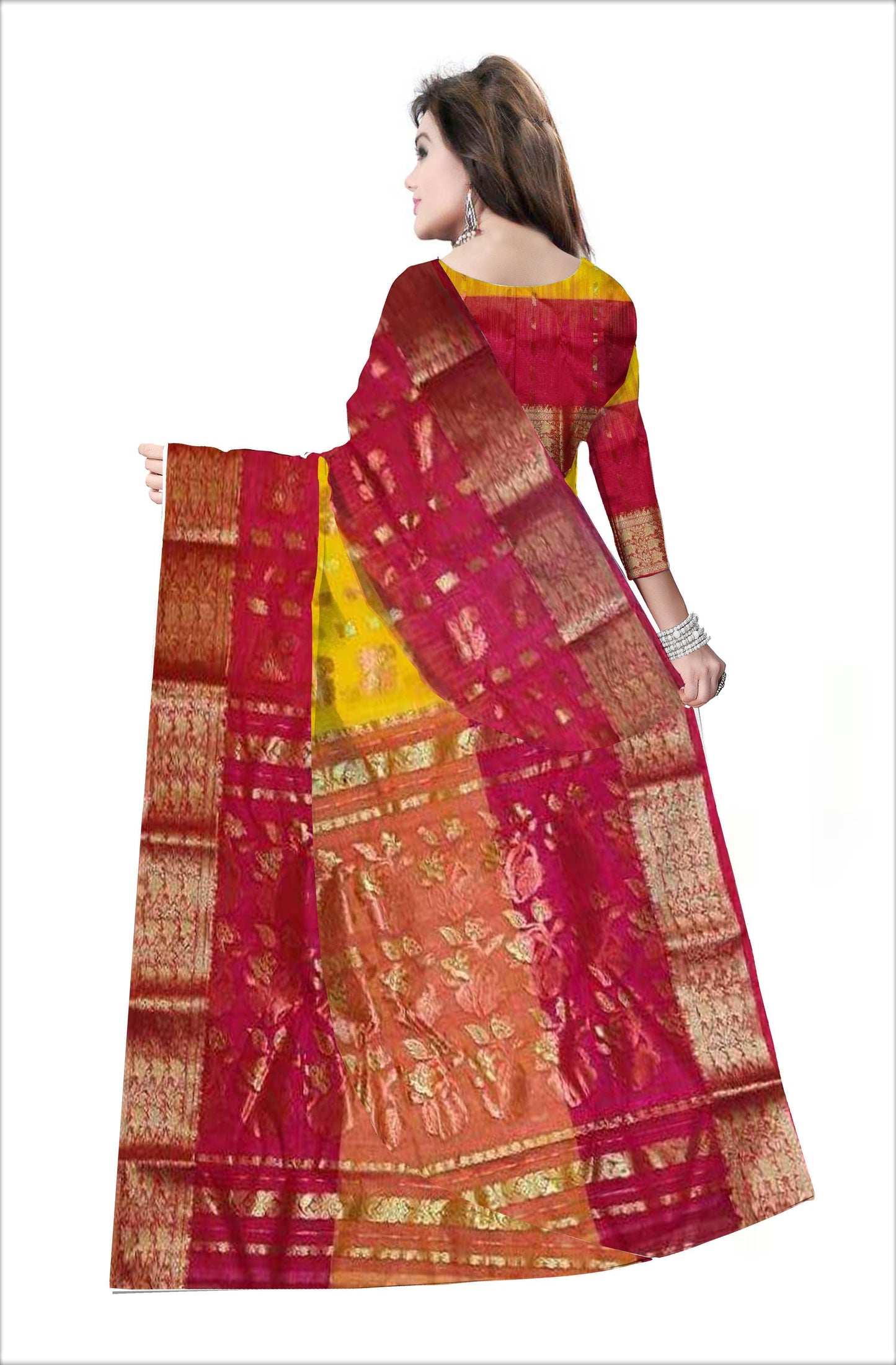 Pradip Fabrics Woven Tant Banarasi Cream and Pink Color Saree