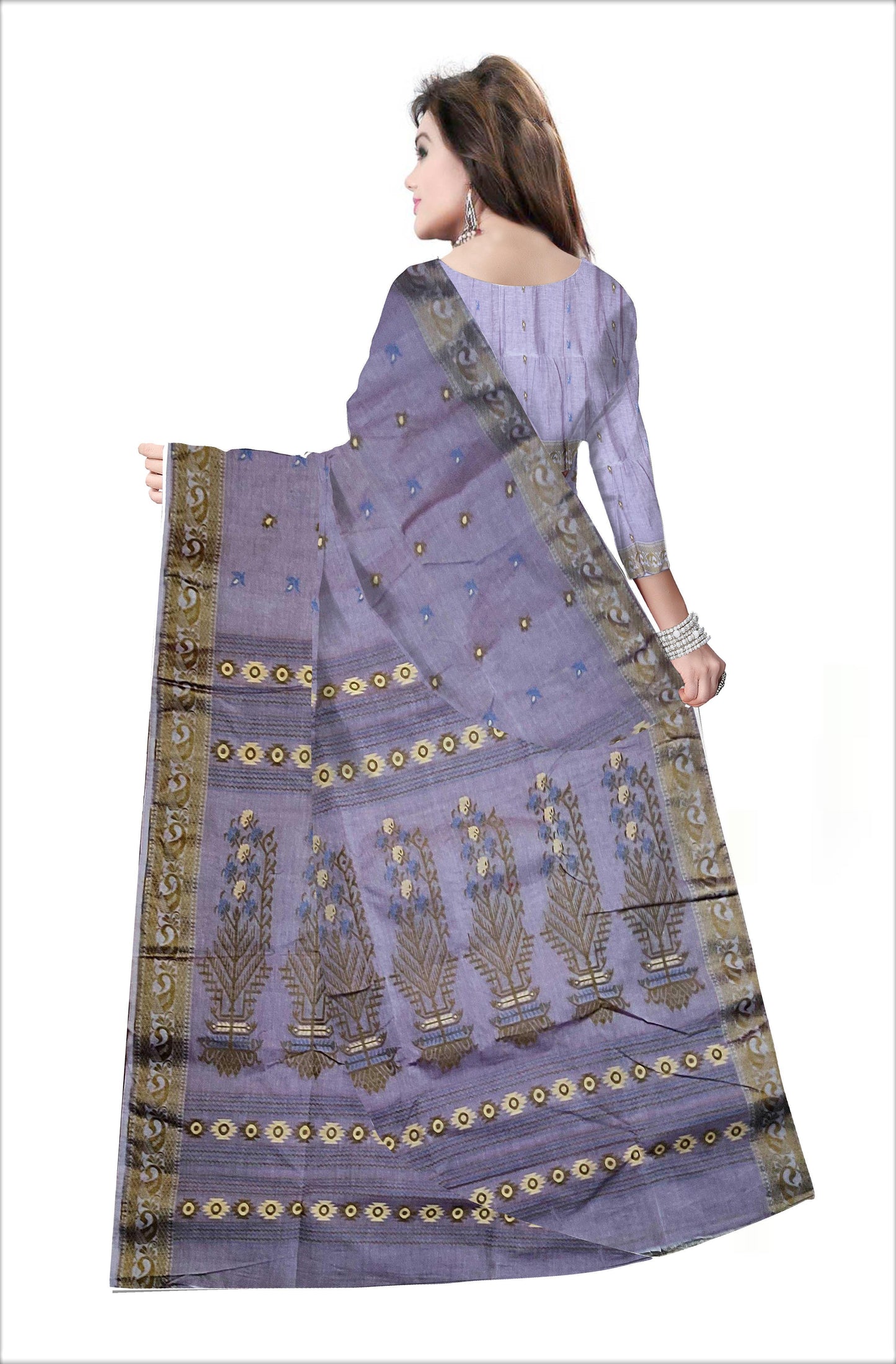 Pradip Fabrics Woven Pure Tant Cotton Grey Color Saree