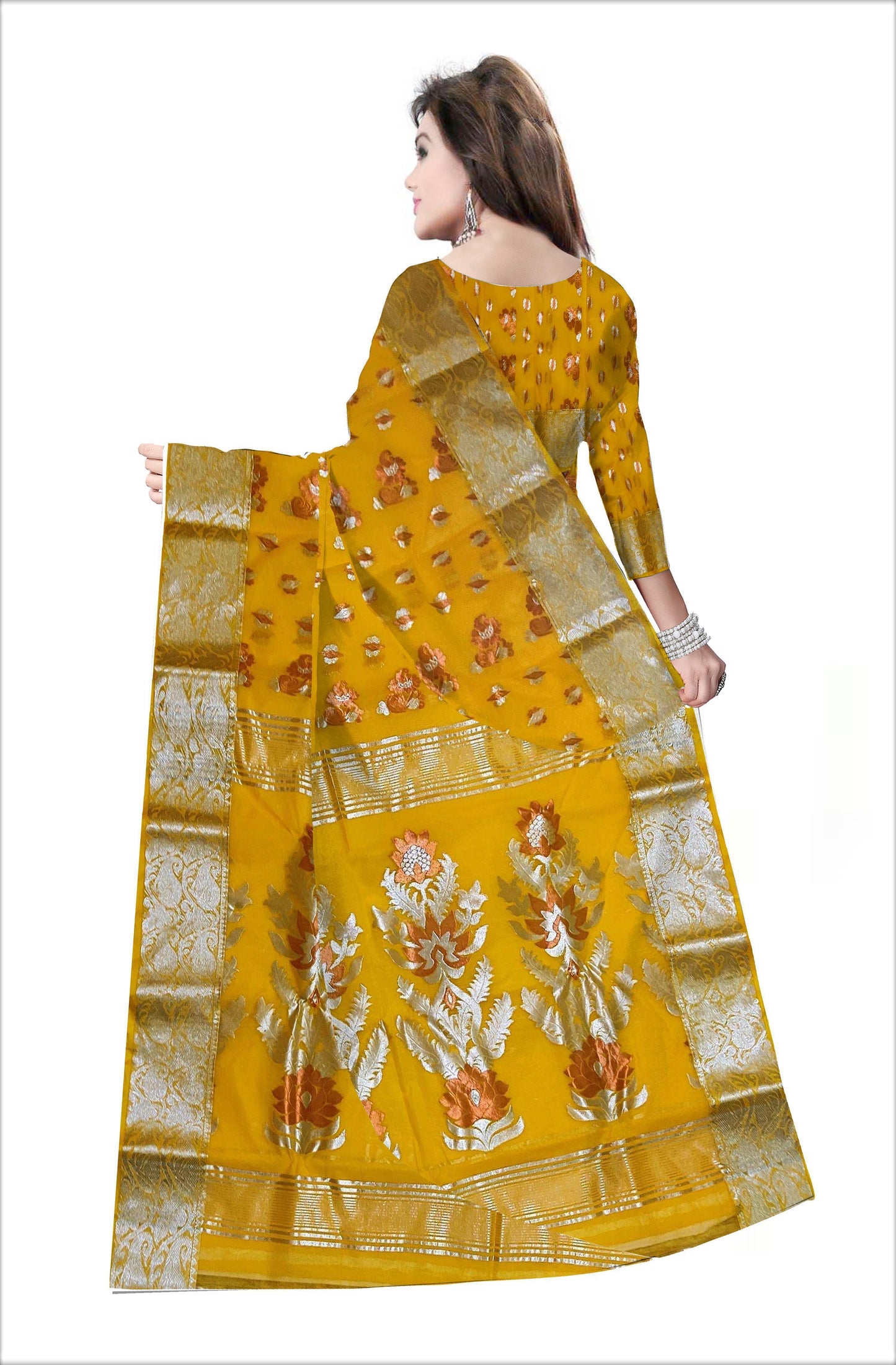 Pradip Fabrics Woven Tant Banarasi Yellow Color Saree