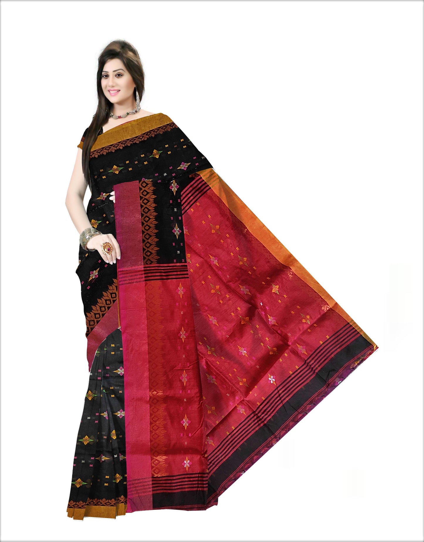 Pradip Fabrics Woven Soft Handloom Black & Red Color Saree