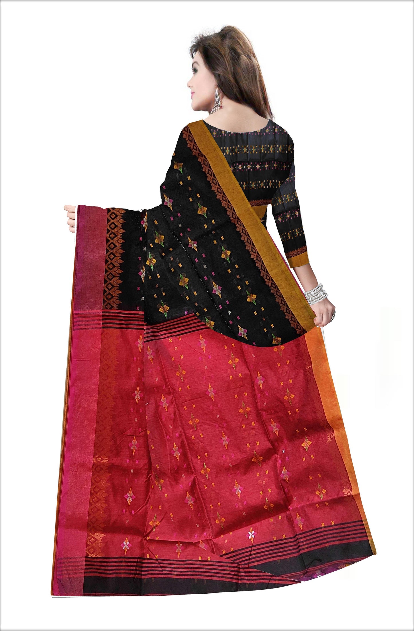 Pradip Fabrics Woven Soft Handloom Black & Red Color Saree
