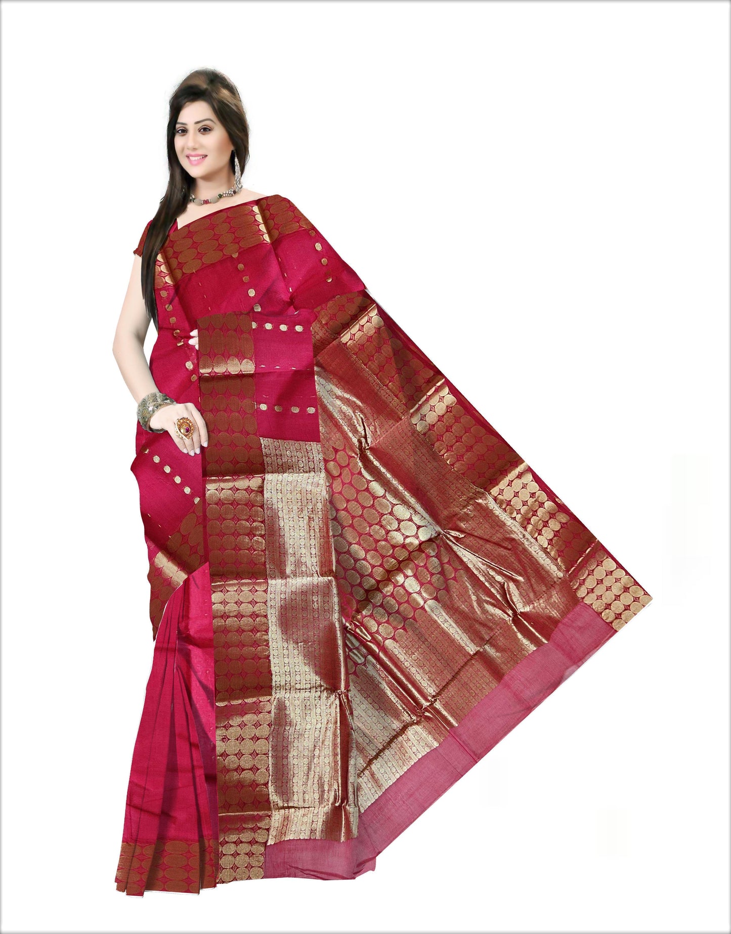 Pradip Fabrics Woven Red Color Pure Tant cotton Saree