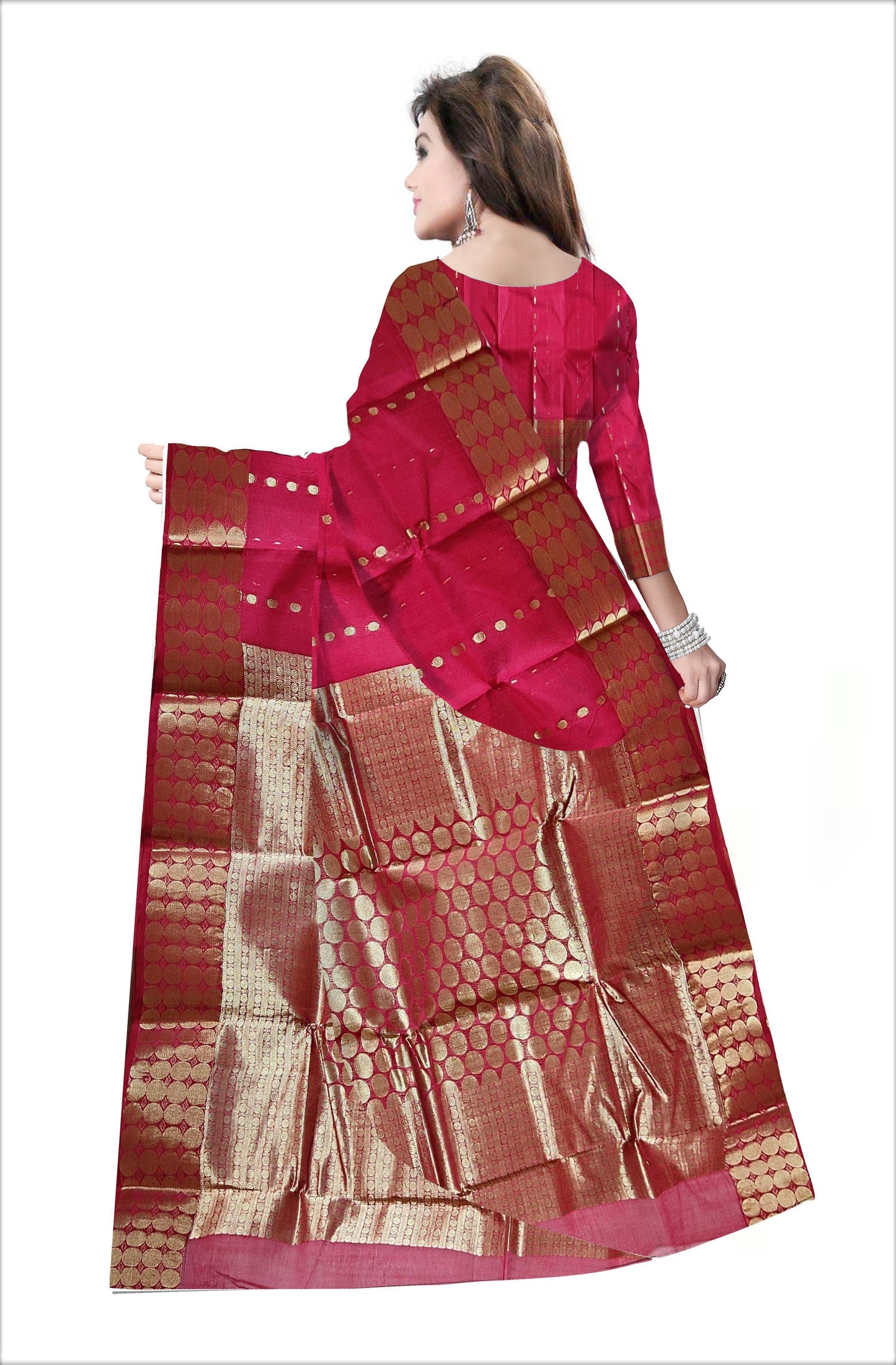 Pradip Fabrics Woven Red Color Pure Tant cotton Saree