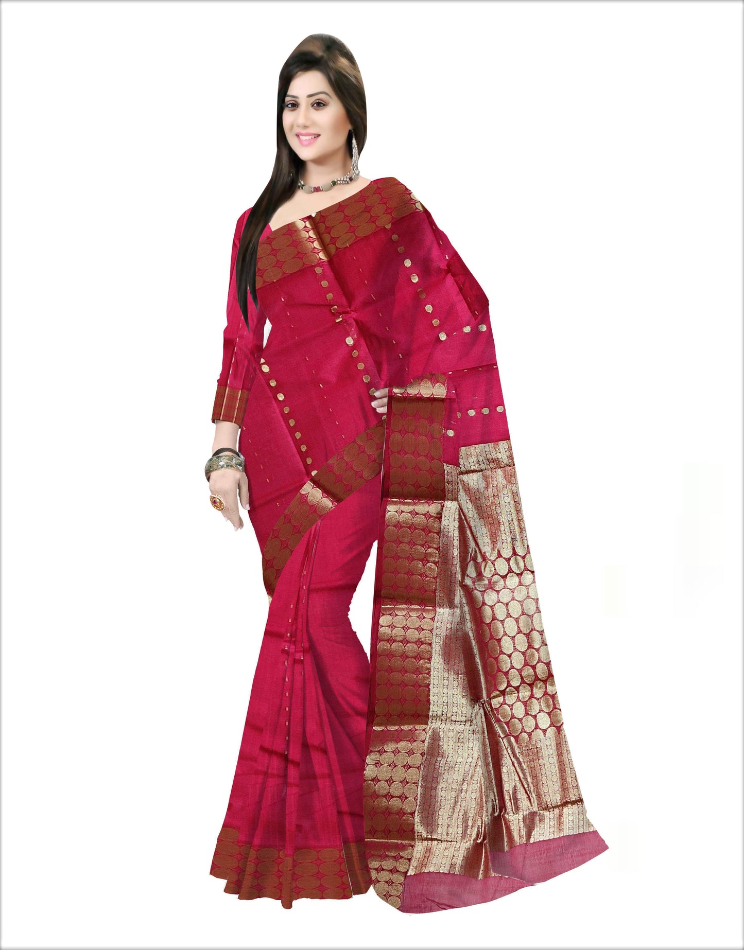 Pradip Fabrics Woven Red Color Pure Tant cotton Saree