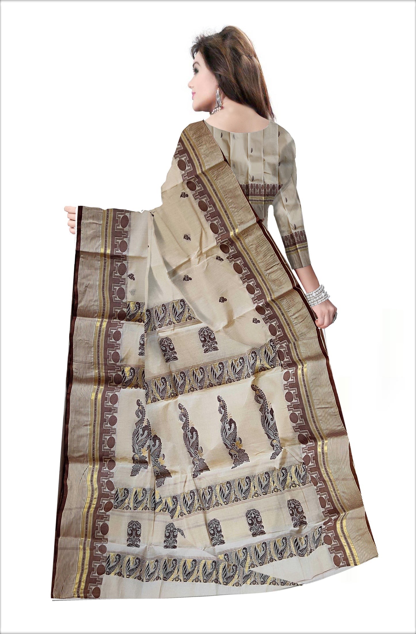 Pradip Fabrics Woven Cream Color Pure Tant cotton Saree