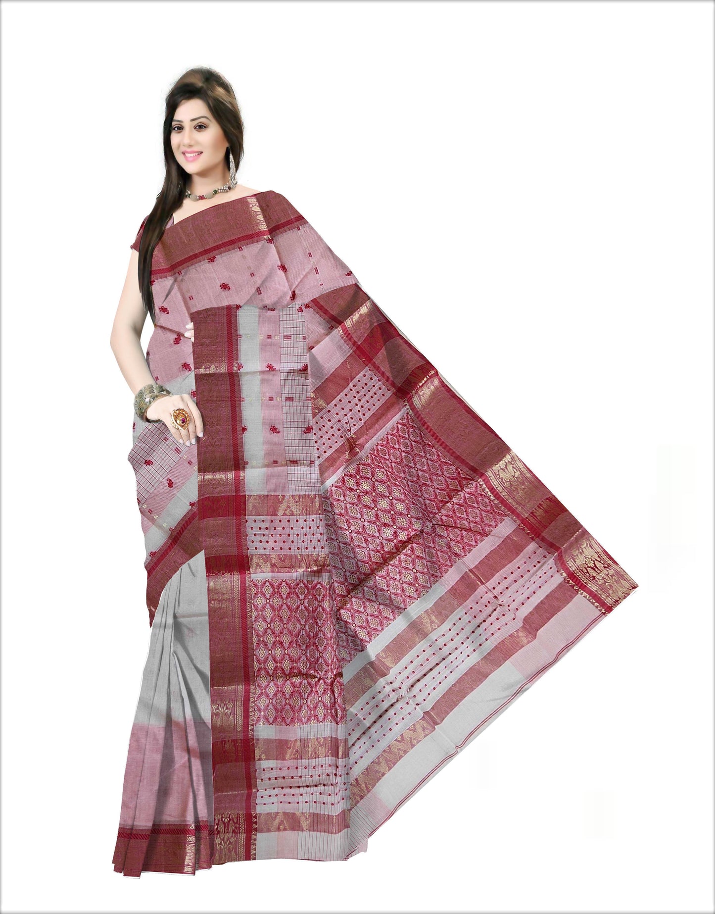 Pradip Fabrics Woven Red and White Color Pure Tant cotton Saree
