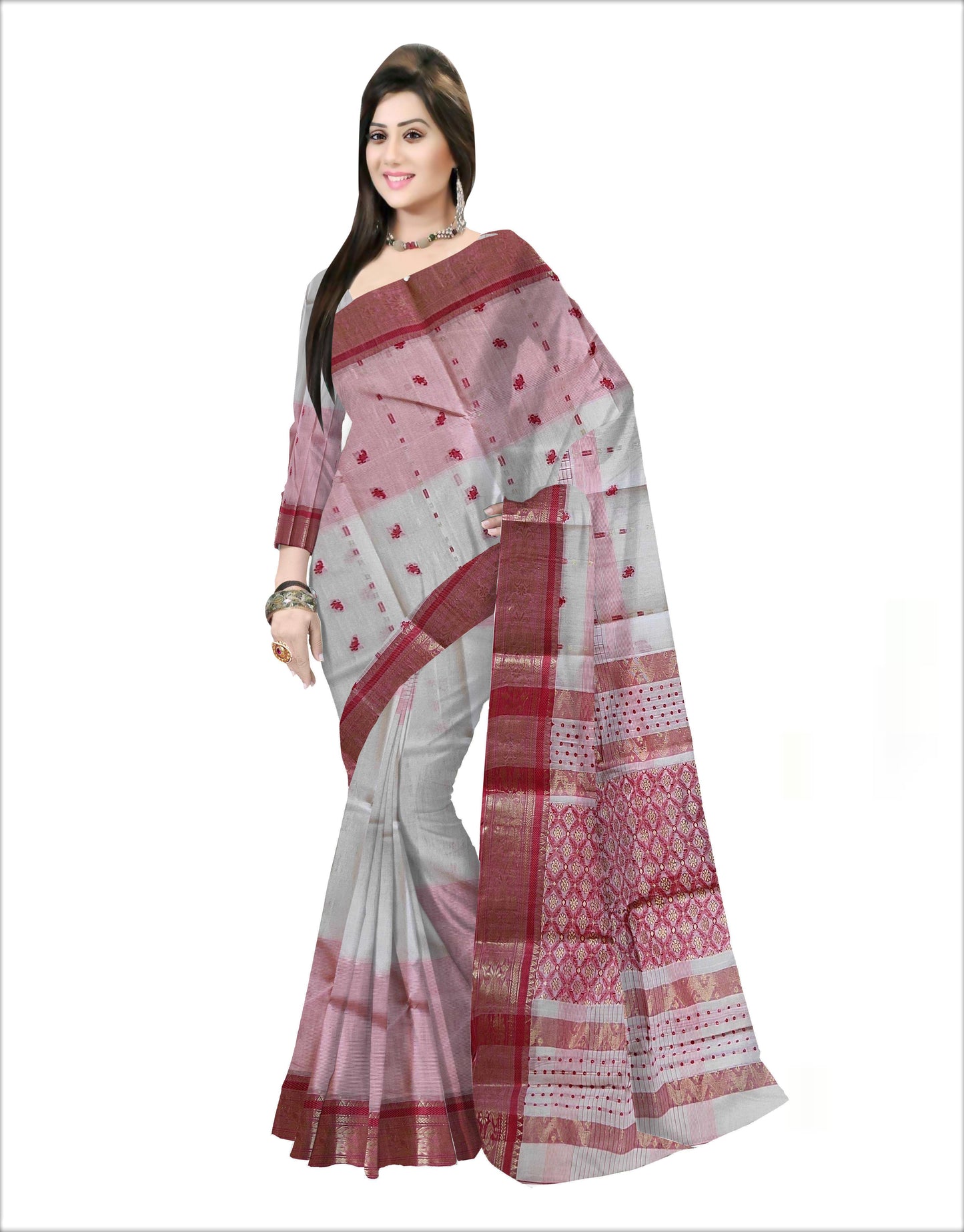 Pradip Fabrics Woven Red and White Color Pure Tant cotton Saree