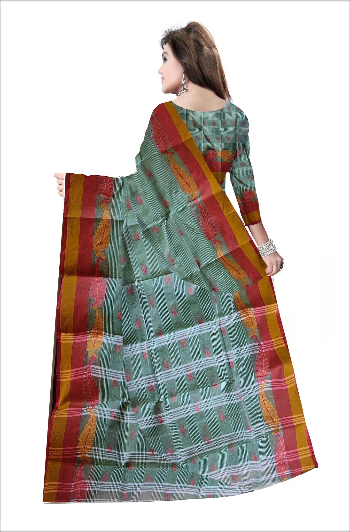 Pradip Fabrics Woven Light Green color Pure Tant cotton Saree
