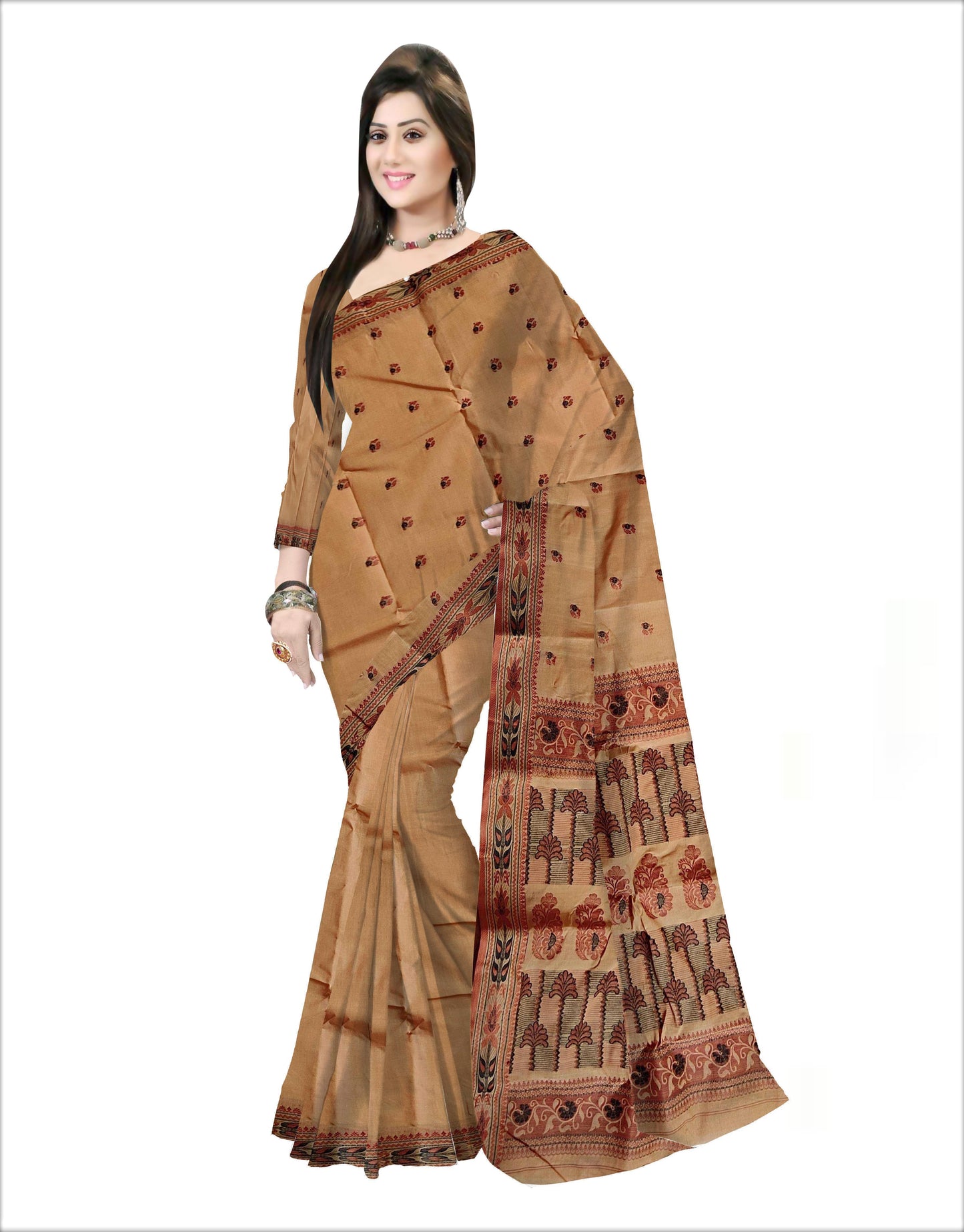 Pradip Fabrics Woven Cream Color Pure Tant cotton Saree