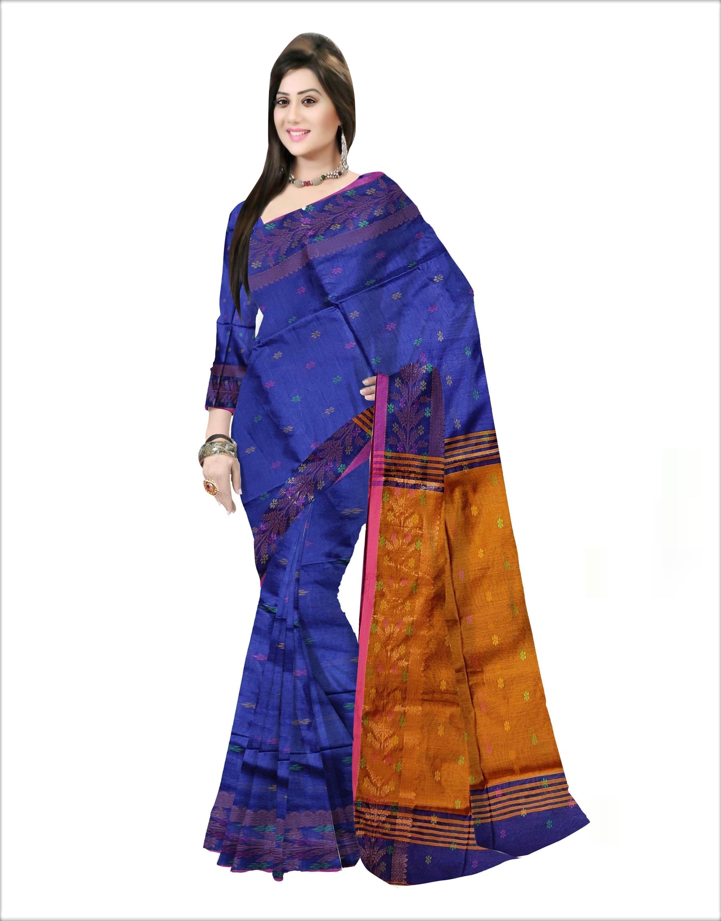 Pradip Fabrics Woven Blue and Yellow color Soft Handloom Saree
