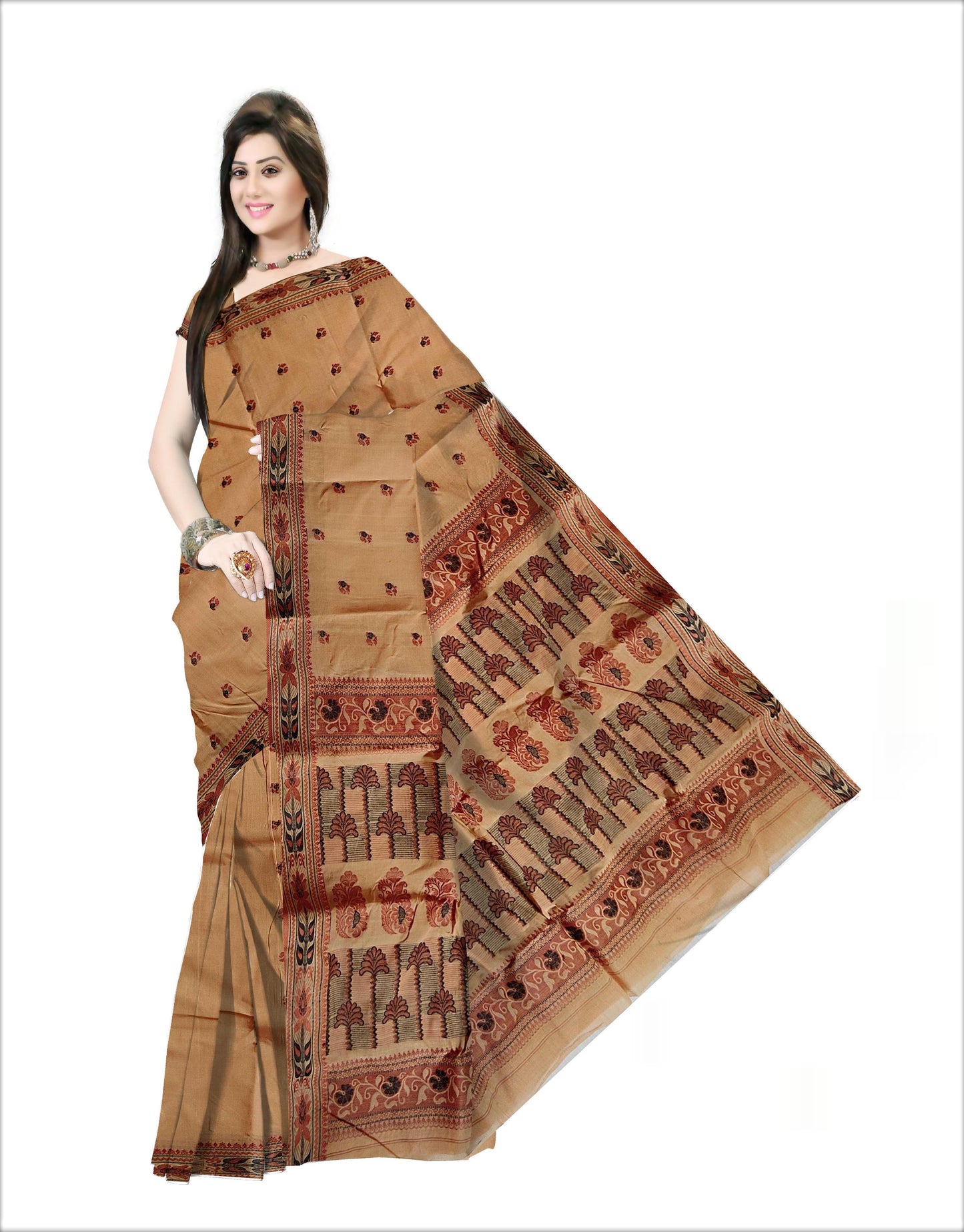 Pradip Fabrics Woven Cream Color Pure Tant cotton Saree