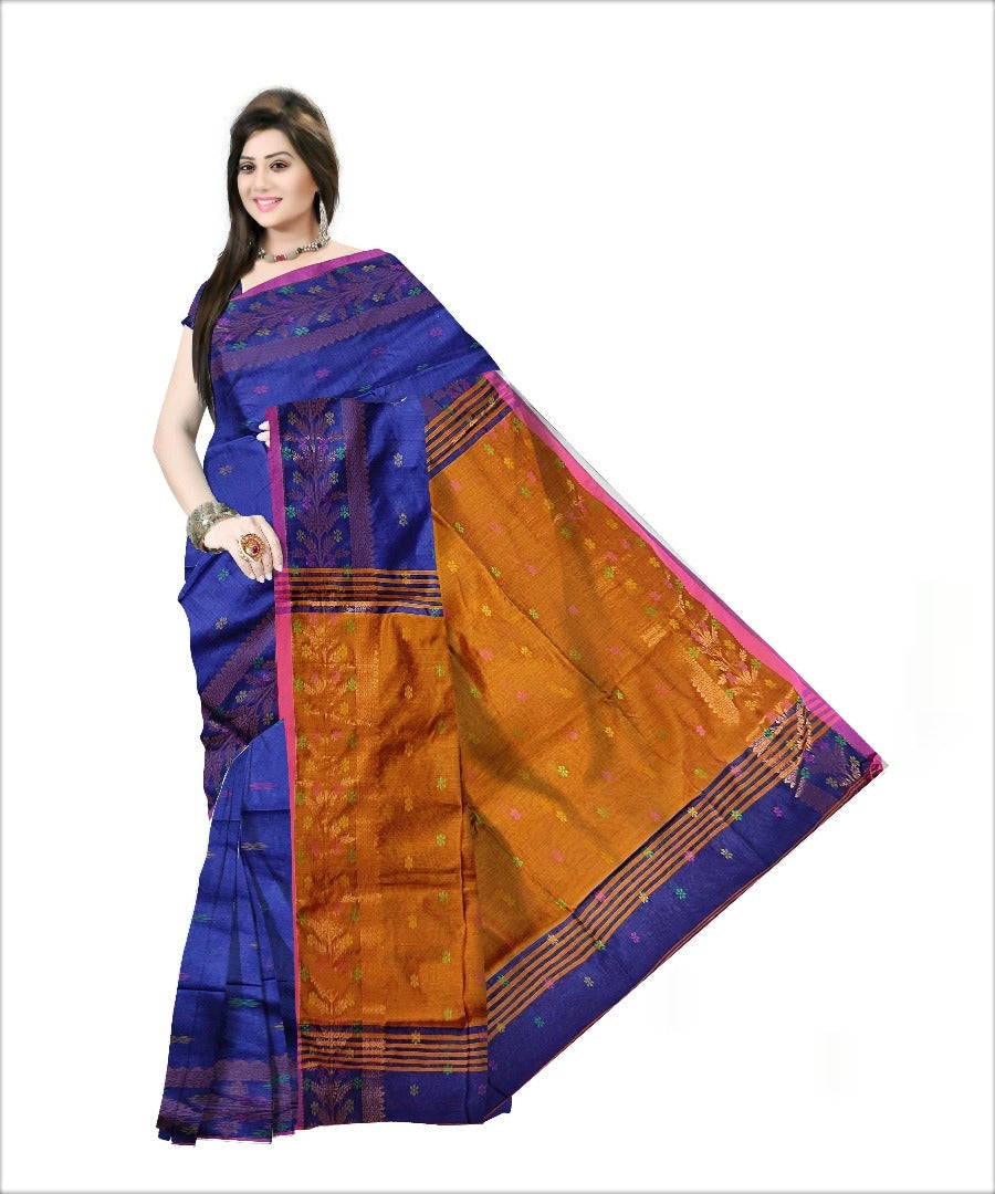 Pradip Fabrics Woven Blue and Yellow color Soft Handloom Saree