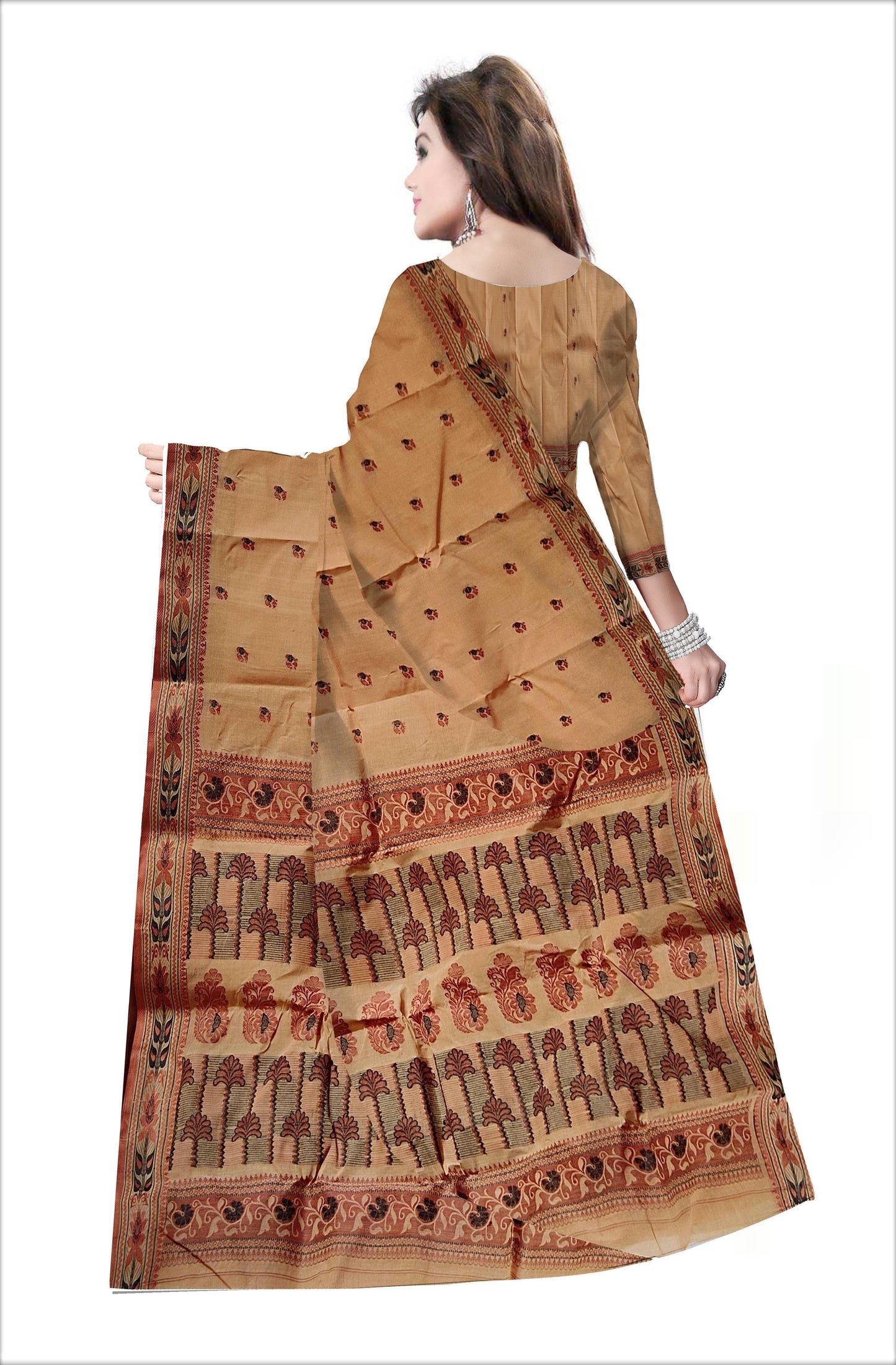Pradip Fabrics Woven Cream Color Pure Tant cotton Saree
