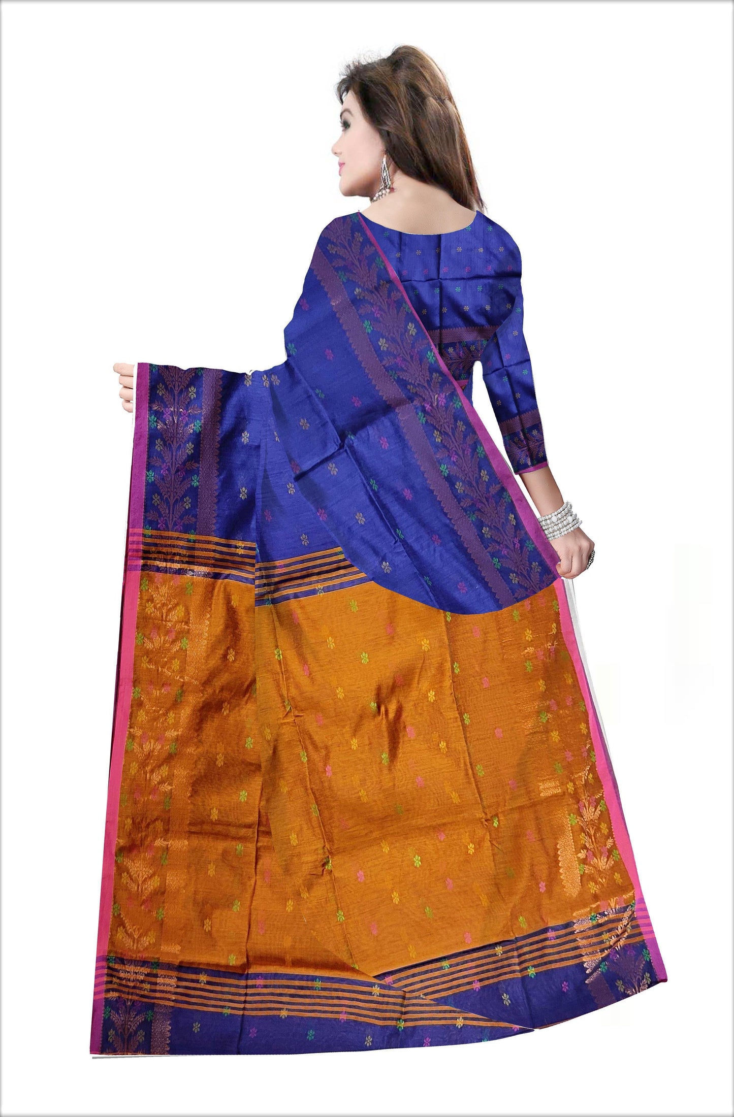 Pradip Fabrics Woven Blue and Yellow color Soft Handloom Saree