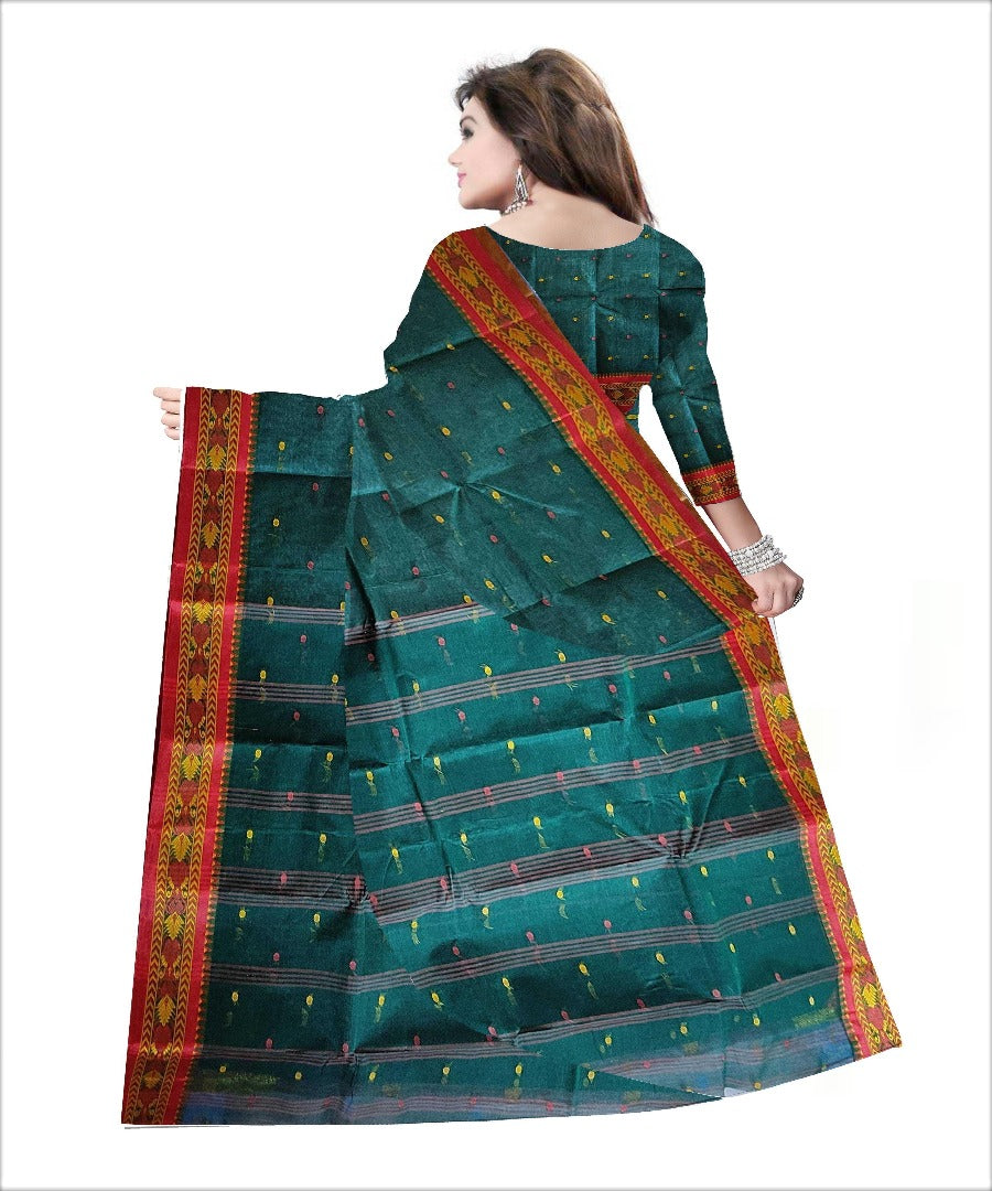 Pradip Fabrics Woven Deep Green color Pure Tant cotton Saree