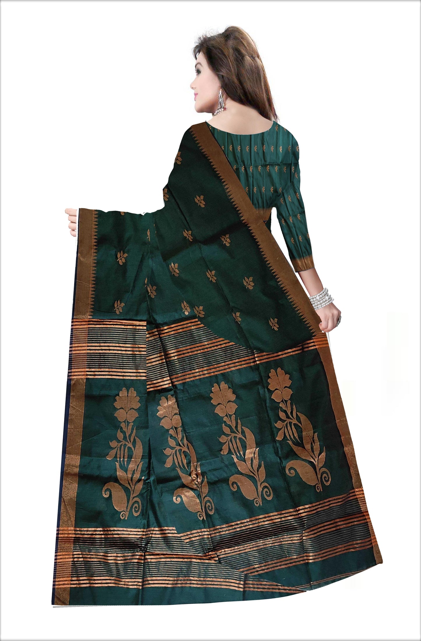 Pradip Fabrics Woven Soft Handloom Deep Green Color Saree