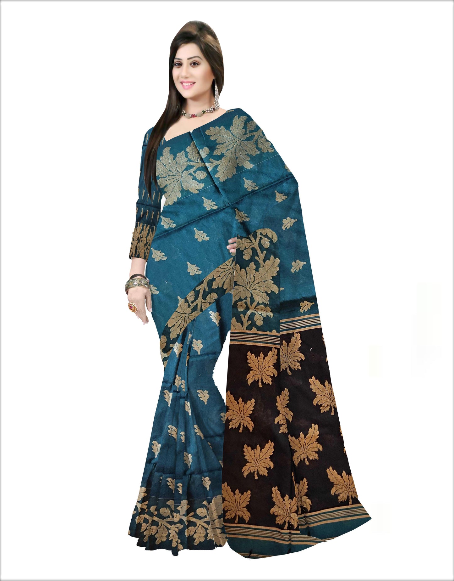 Pradip Fabrics Woven Soft Handloom cotton Aqua Green Color Saree
