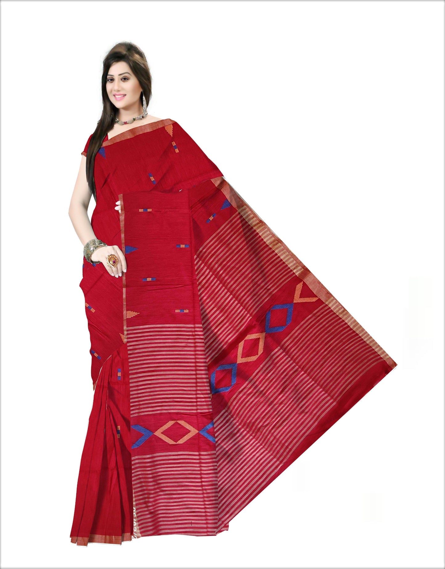 Pradip Fabrics Woven Soft Handloom pure cotton Red Color Saree