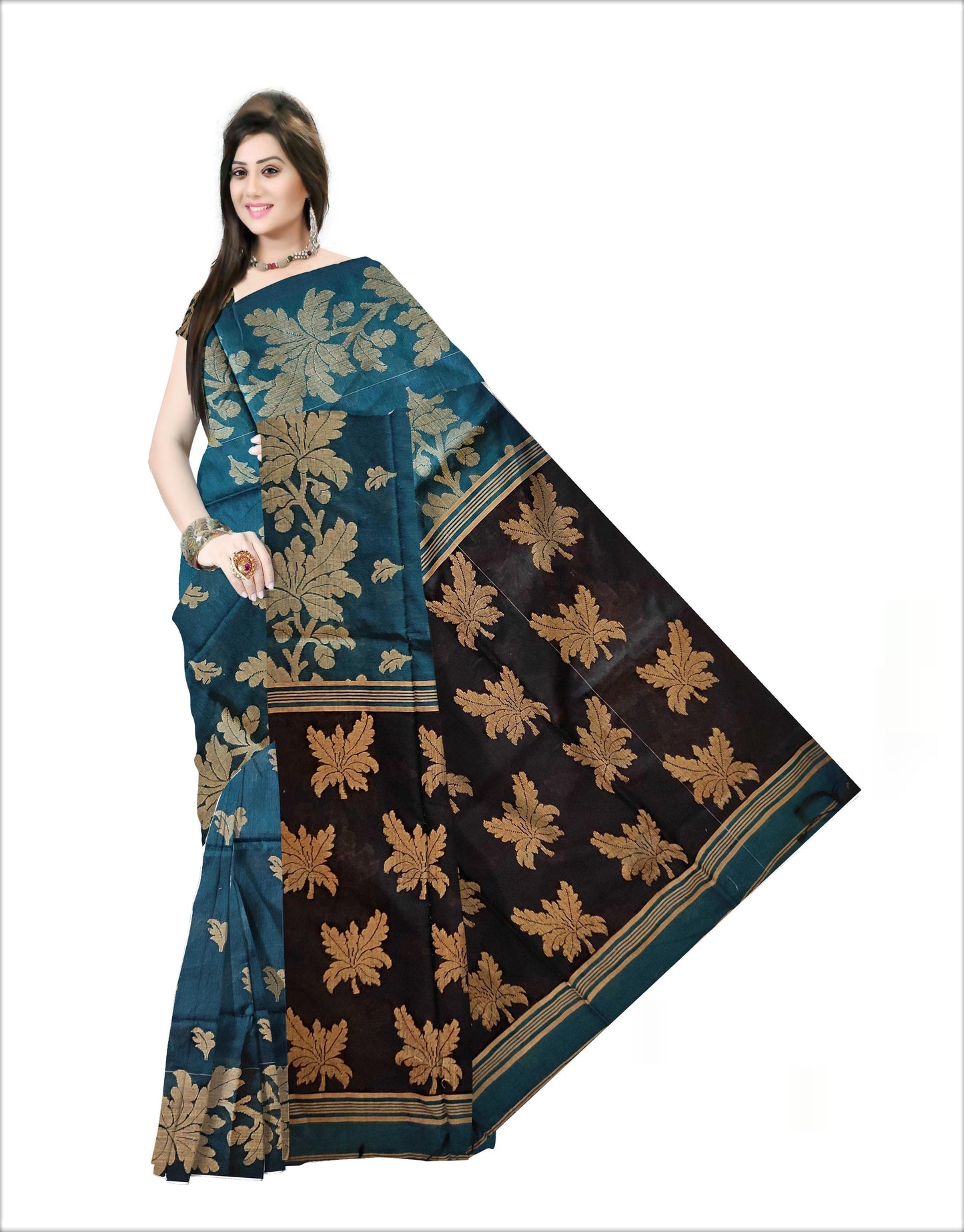 Pradip Fabrics Woven Soft Handloom cotton Aqua Green Color Saree