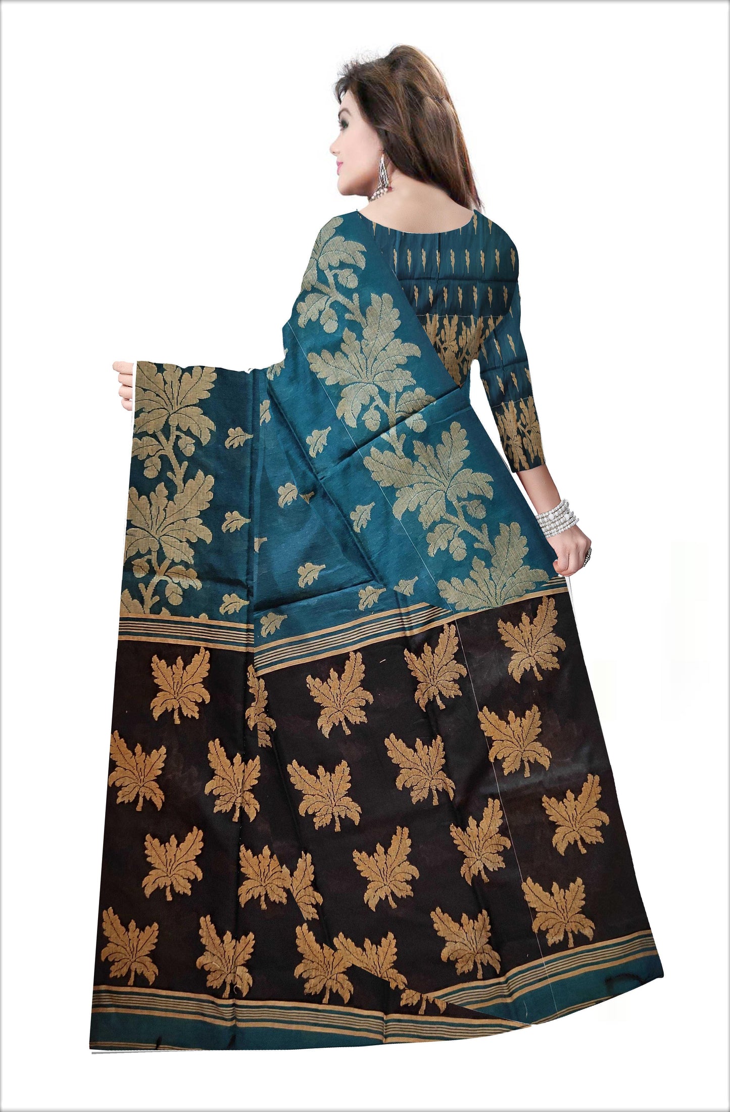 Pradip Fabrics Woven Soft Handloom cotton Aqua Green Color Saree