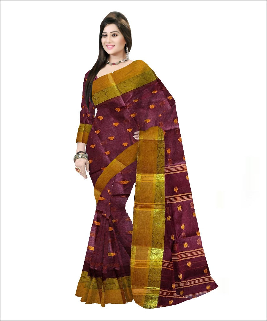 Pradip Fabrics Woven Maroon color Pure Tant cotton Saree