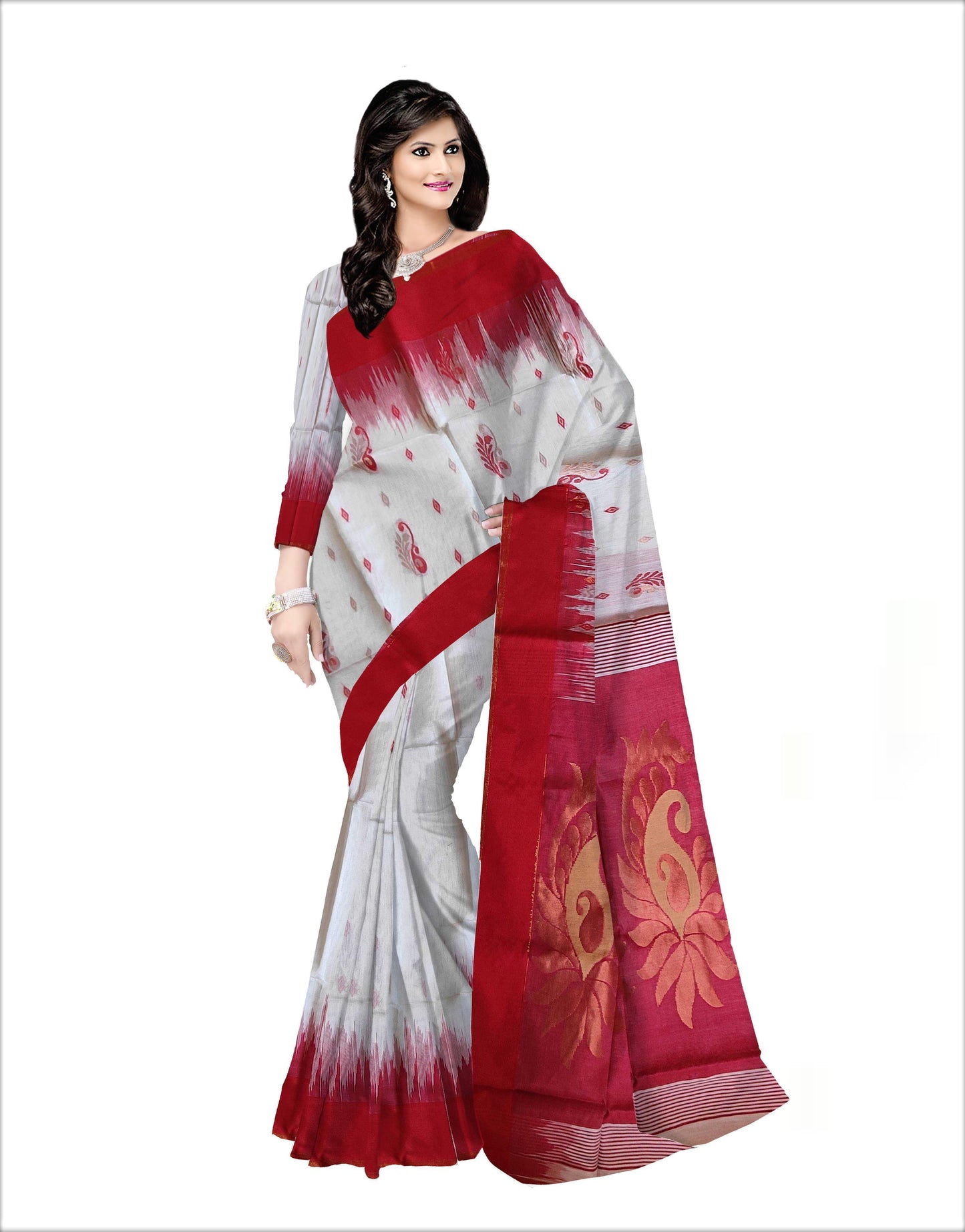 Pradip Fabrics Woven Red and white color Soft Handloom Saree