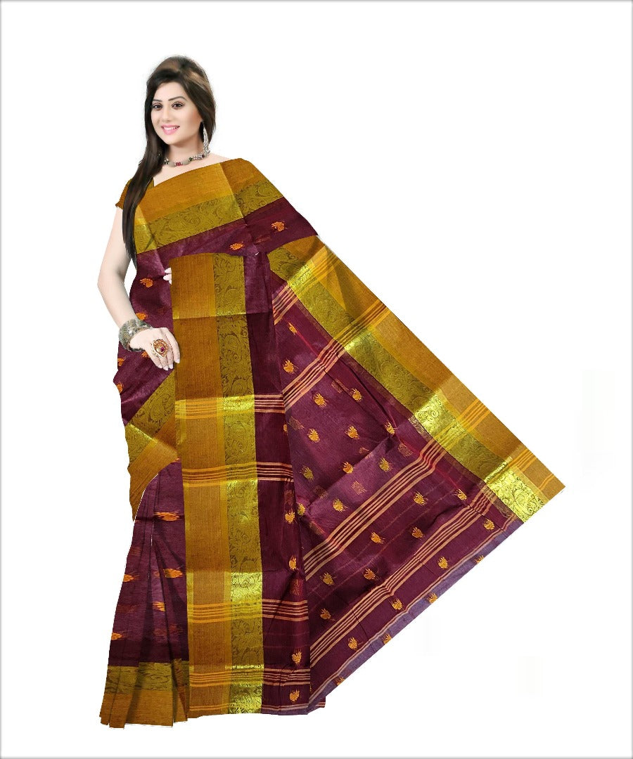 Pradip Fabrics Woven Maroon color Pure Tant cotton Saree