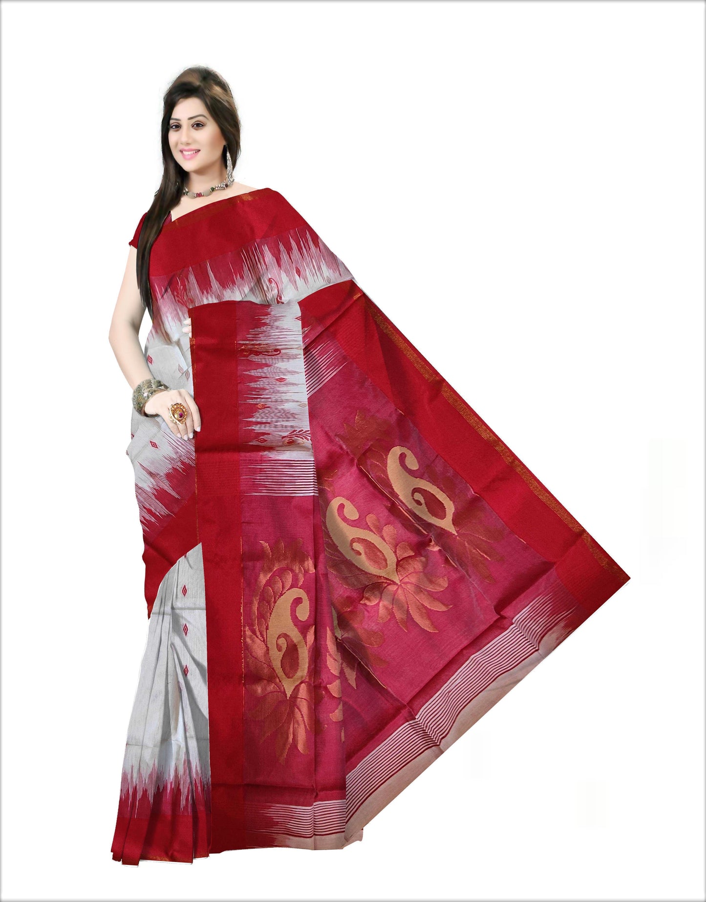 Pradip Fabrics Woven Red and white color Soft Handloom Saree