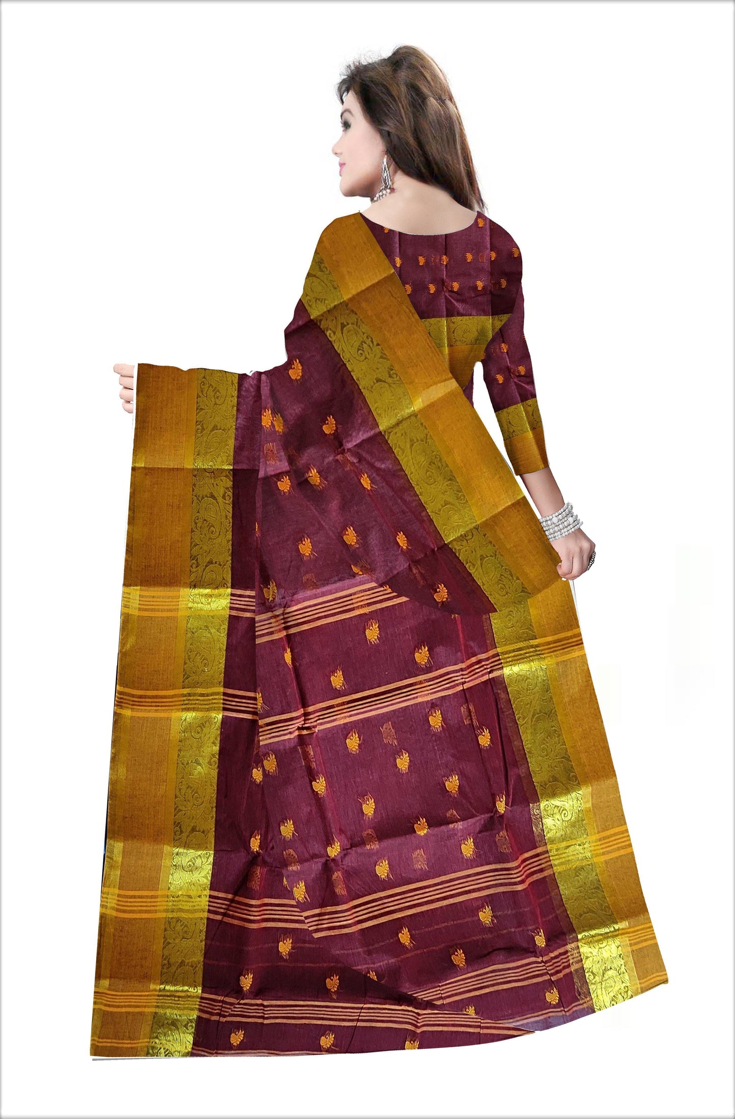 Pradip Fabrics Woven Maroon color Pure Tant cotton Saree