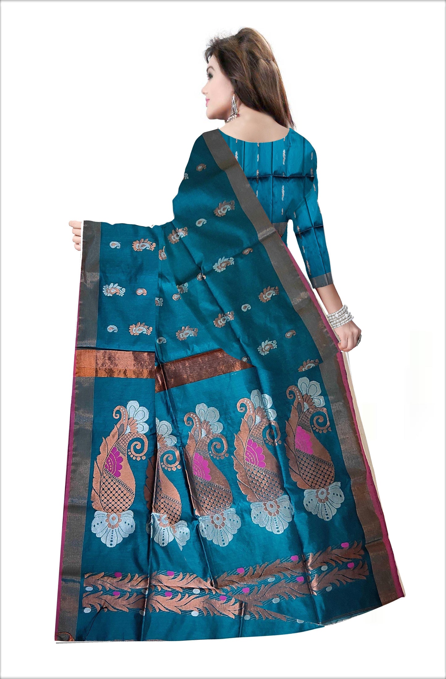 Pradip Fabrics Woven Sea green color Soft Handloom Saree