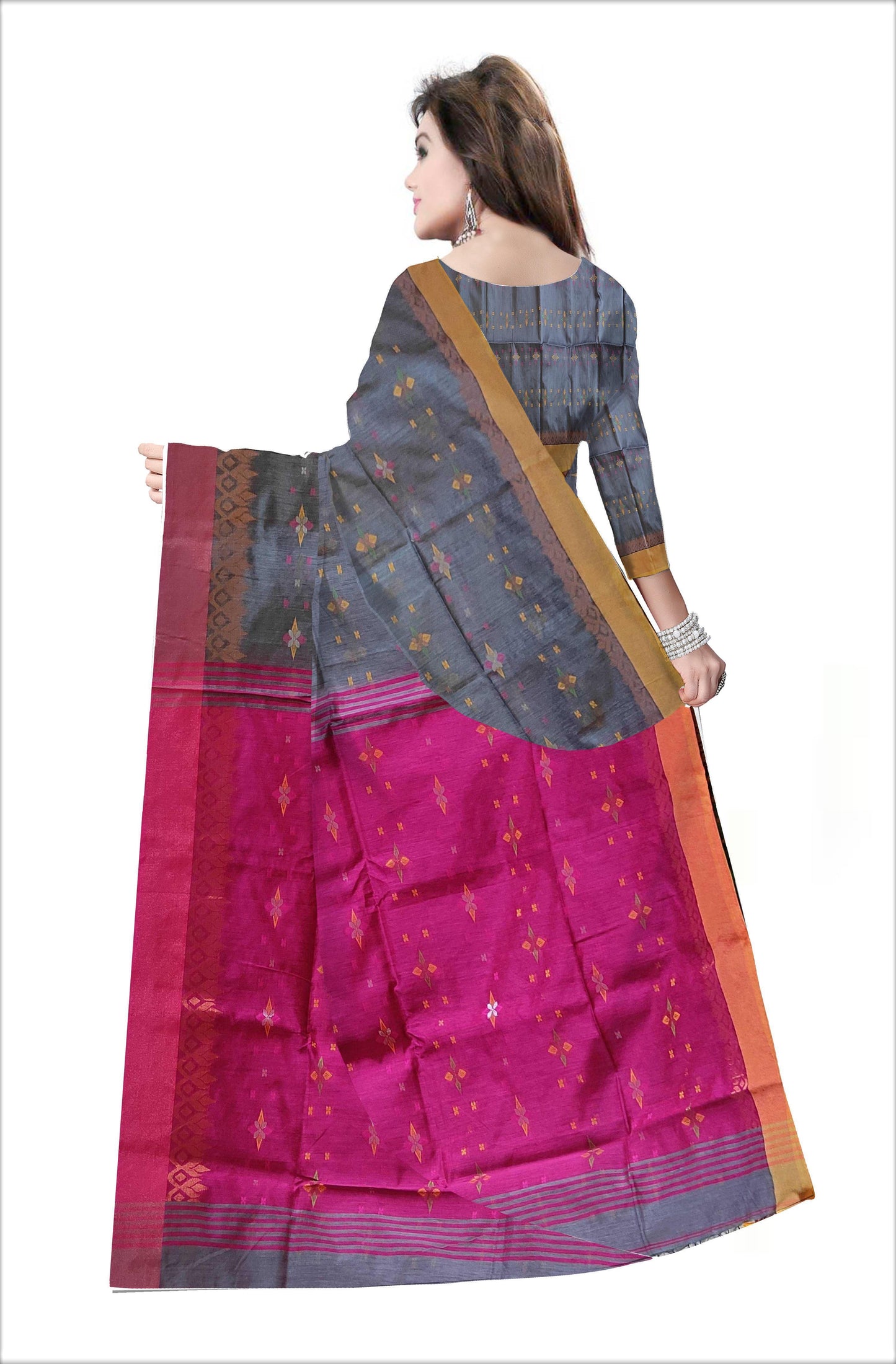 Pradip Fabrics Woven Soft Handloom Grey & Pink Color Saree