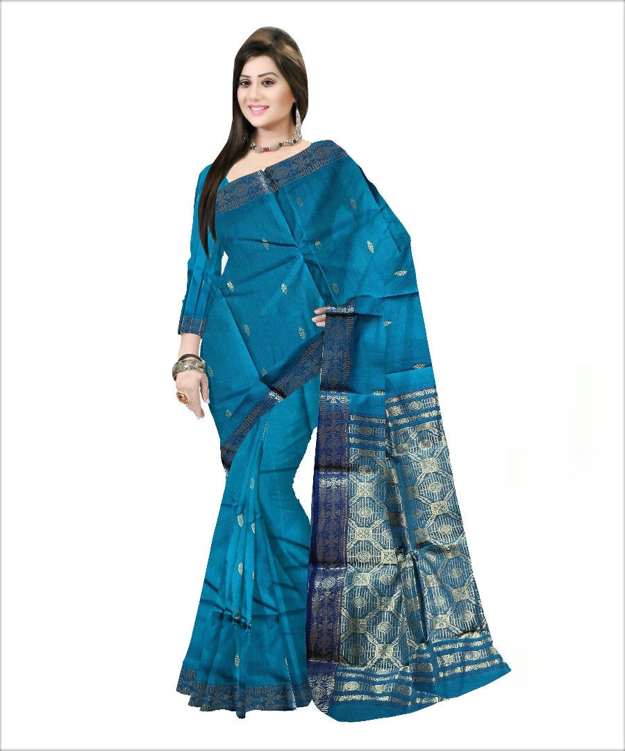 Pradip Fabrics Woven Sky blue Color Pure Tant cotton Saree