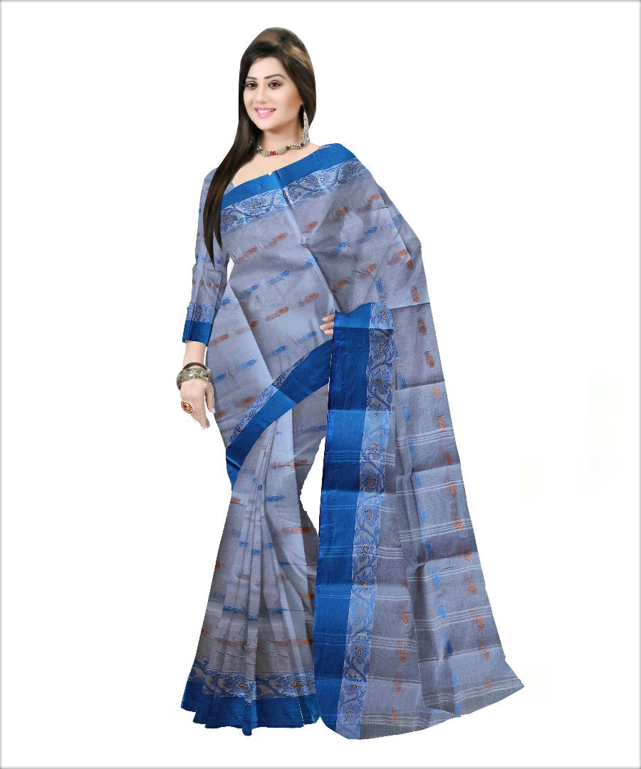 Pradip Fabrics Woven Sky Blue color Pure Tant cotton Saree