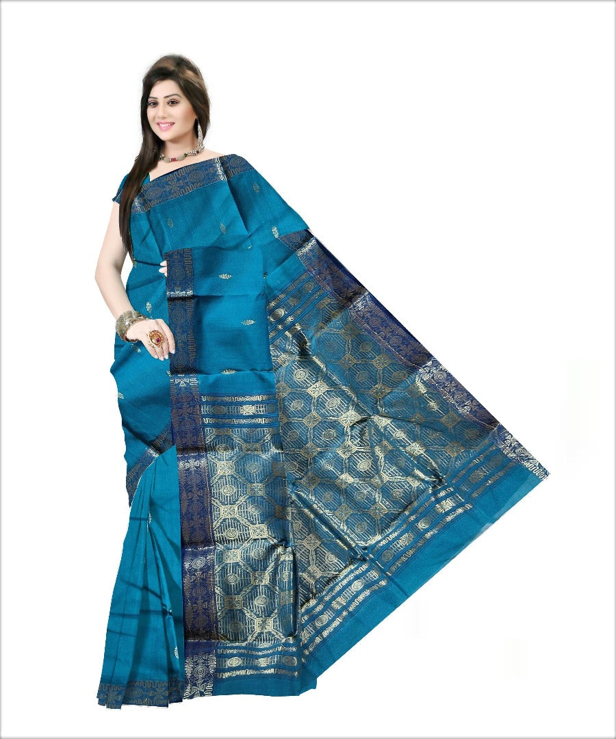 Pradip Fabrics Woven Sky blue Color Pure Tant cotton Saree