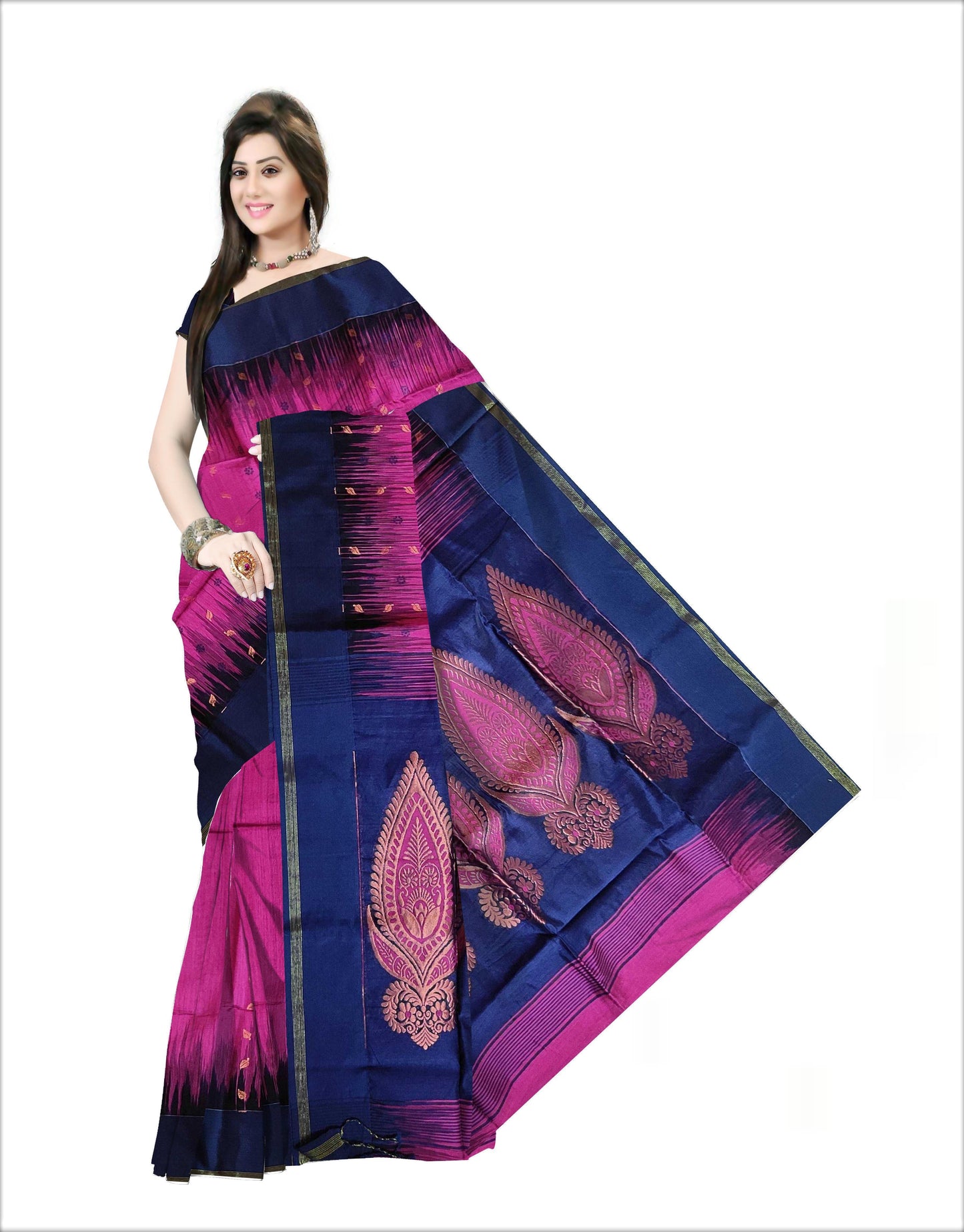 Pradip Fabrics Woven Pink and Green color Soft Handloom Saree