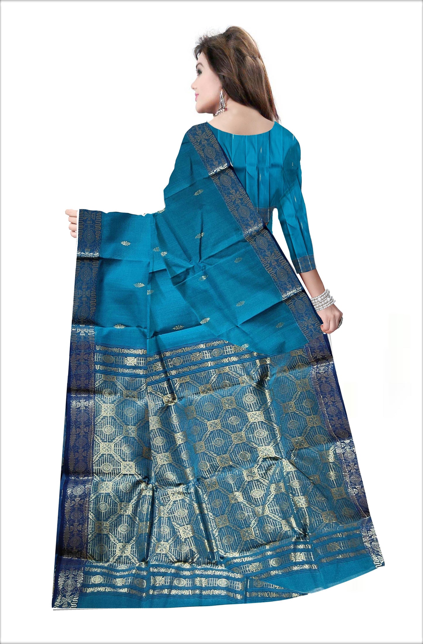 Pradip Fabrics Woven Sky blue Color Pure Tant cotton Saree