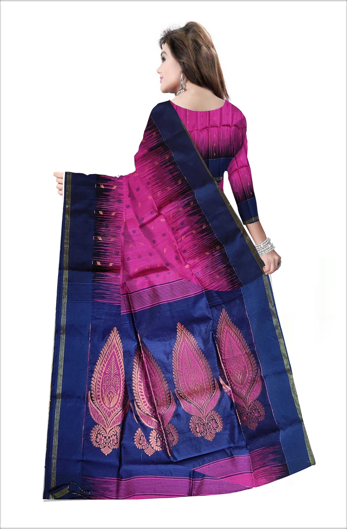 Pradip Fabrics Woven Pink and Green color Soft Handloom Saree