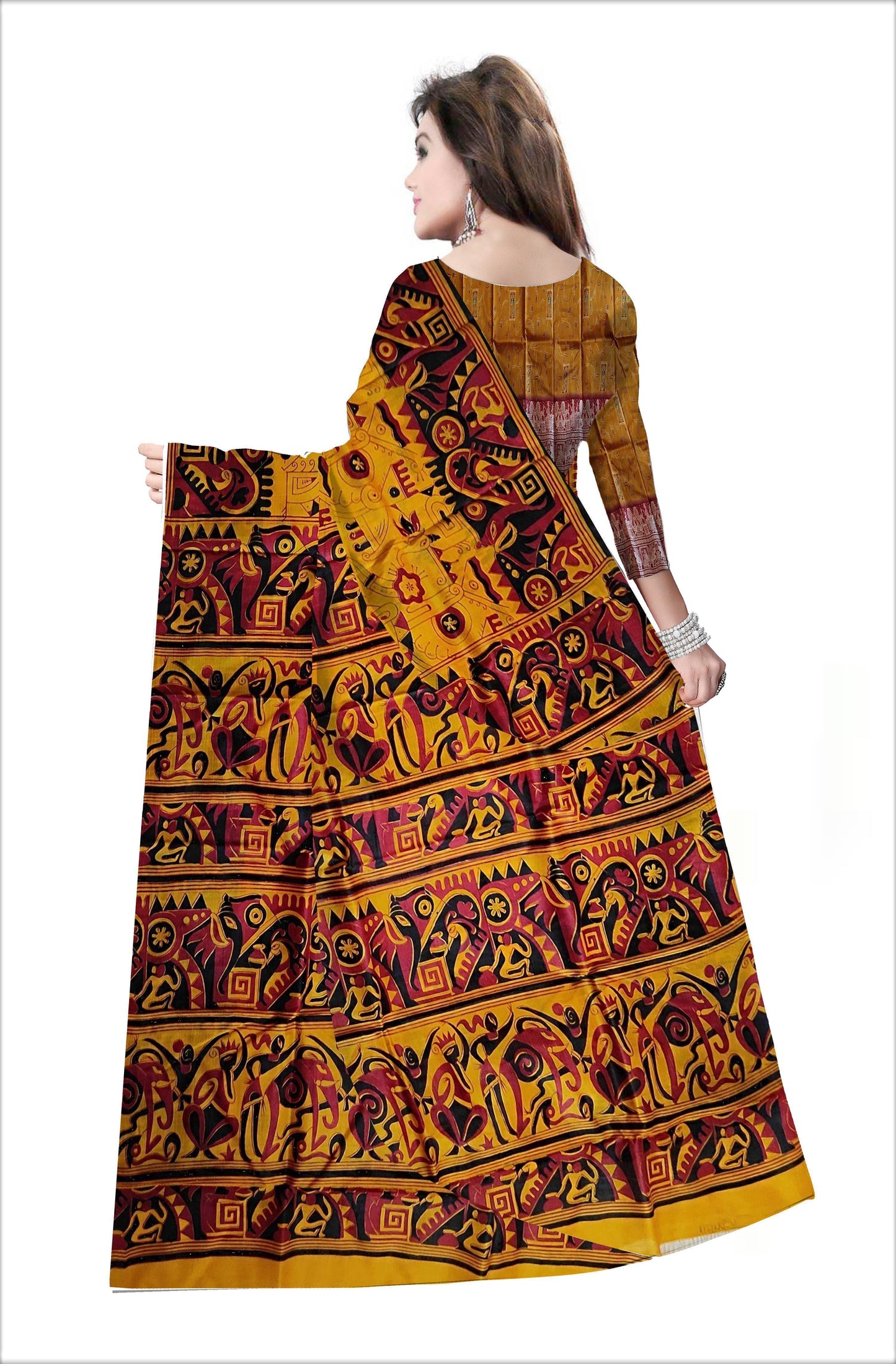Pradip Fabrics Woven Yellow and Black color Pure Silk Saree