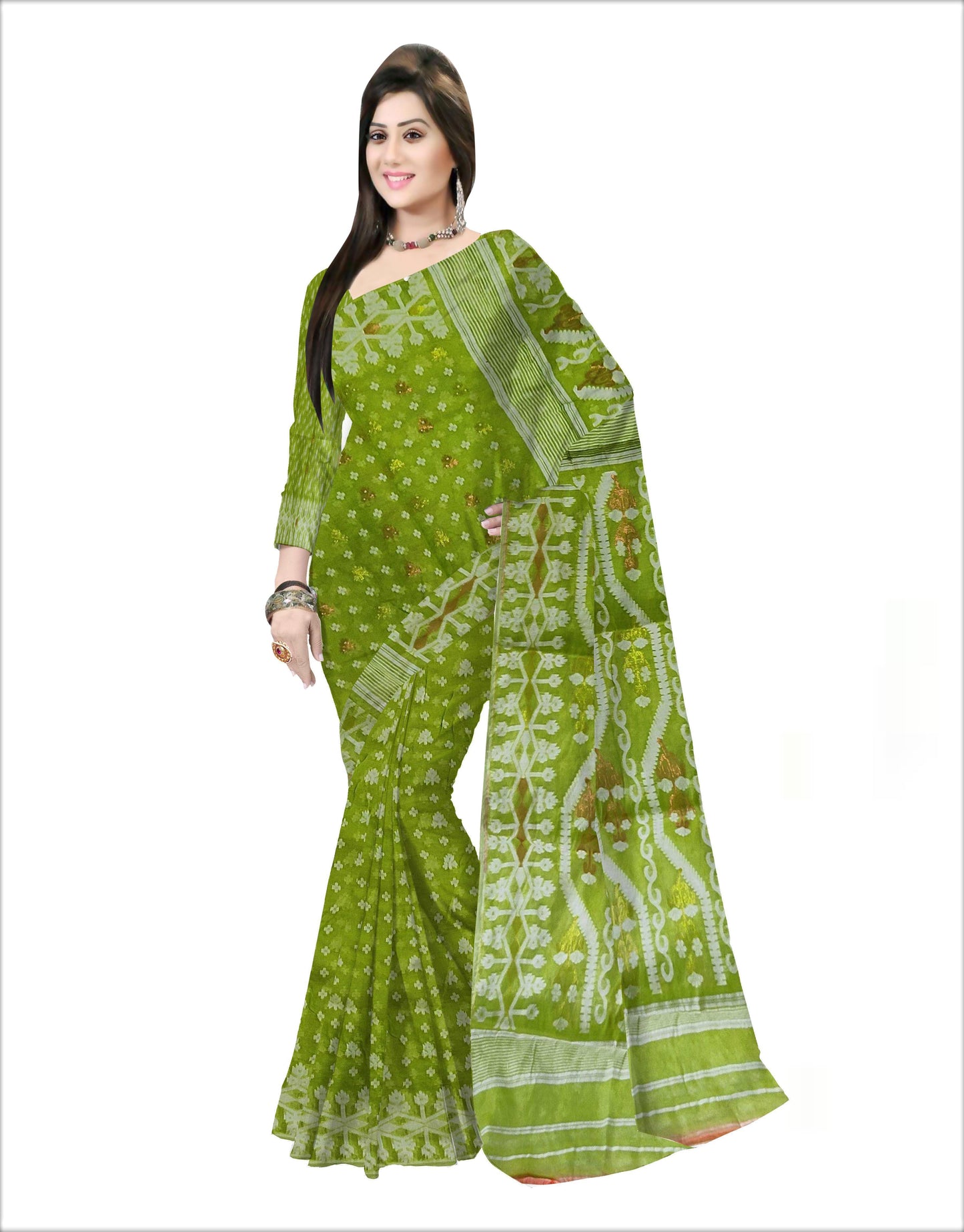 Pradip Fabrics Woven all over Soft jamdani light green color Saree