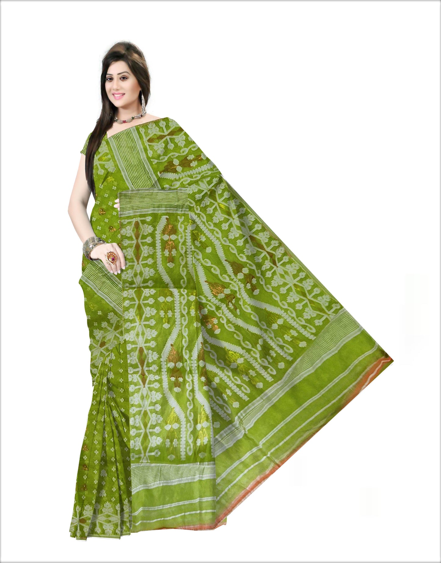 Pradip Fabrics Woven all over Soft jamdani light green color Saree