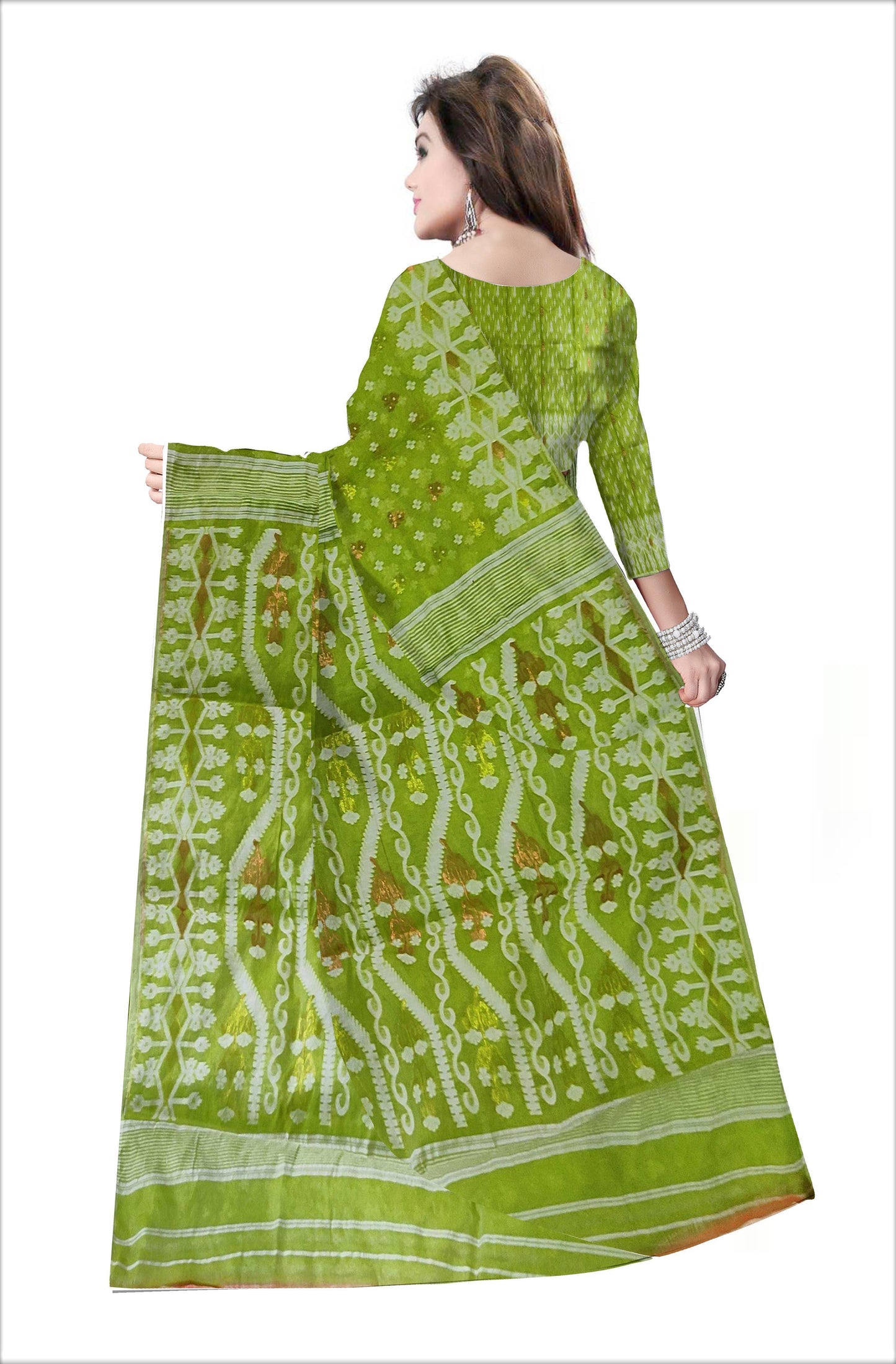 Pradip Fabrics Woven all over Soft jamdani light green color Saree