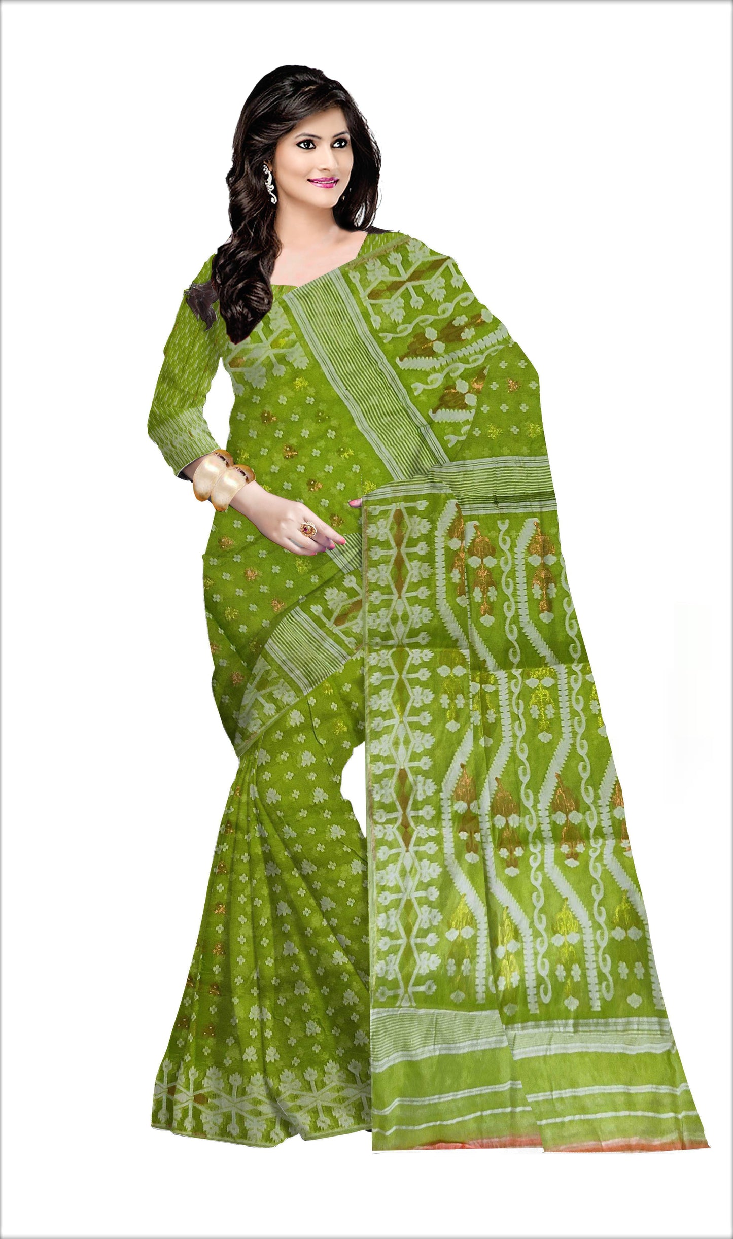 Pradip Fabrics Woven all over Soft jamdani light green color Saree